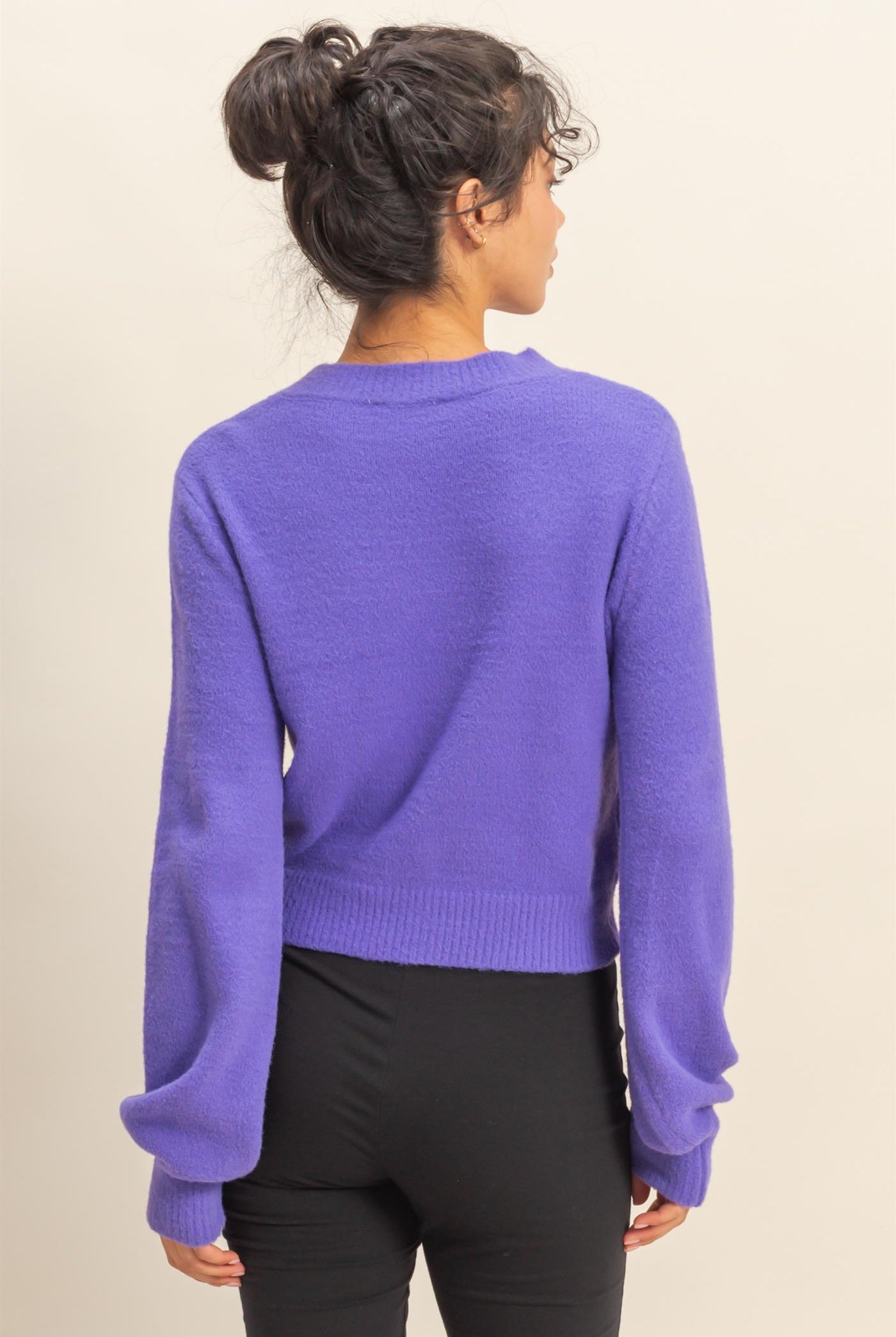 Wholesale Cropped Long Sleeve Sweater Clothing Tops DZ23F807 WISTERIA DOUBLE ZERO