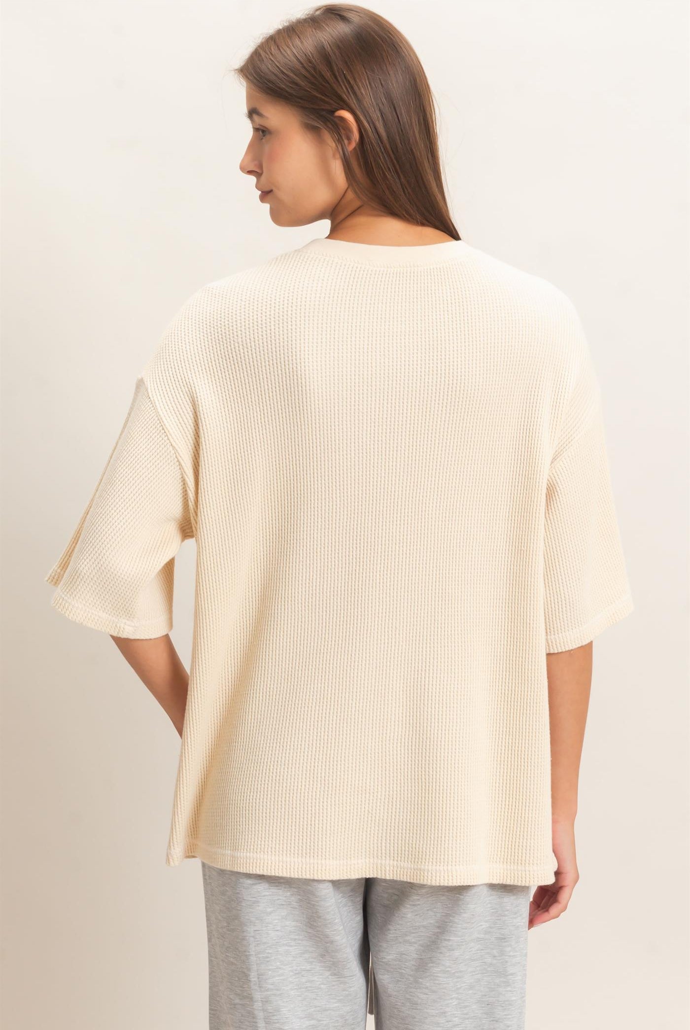 Wholesale Mineral Wash Waffle Crew Neck Short Sleeve Top Clothing Tops DZ26E328 ALPACA DOUBLE ZERO