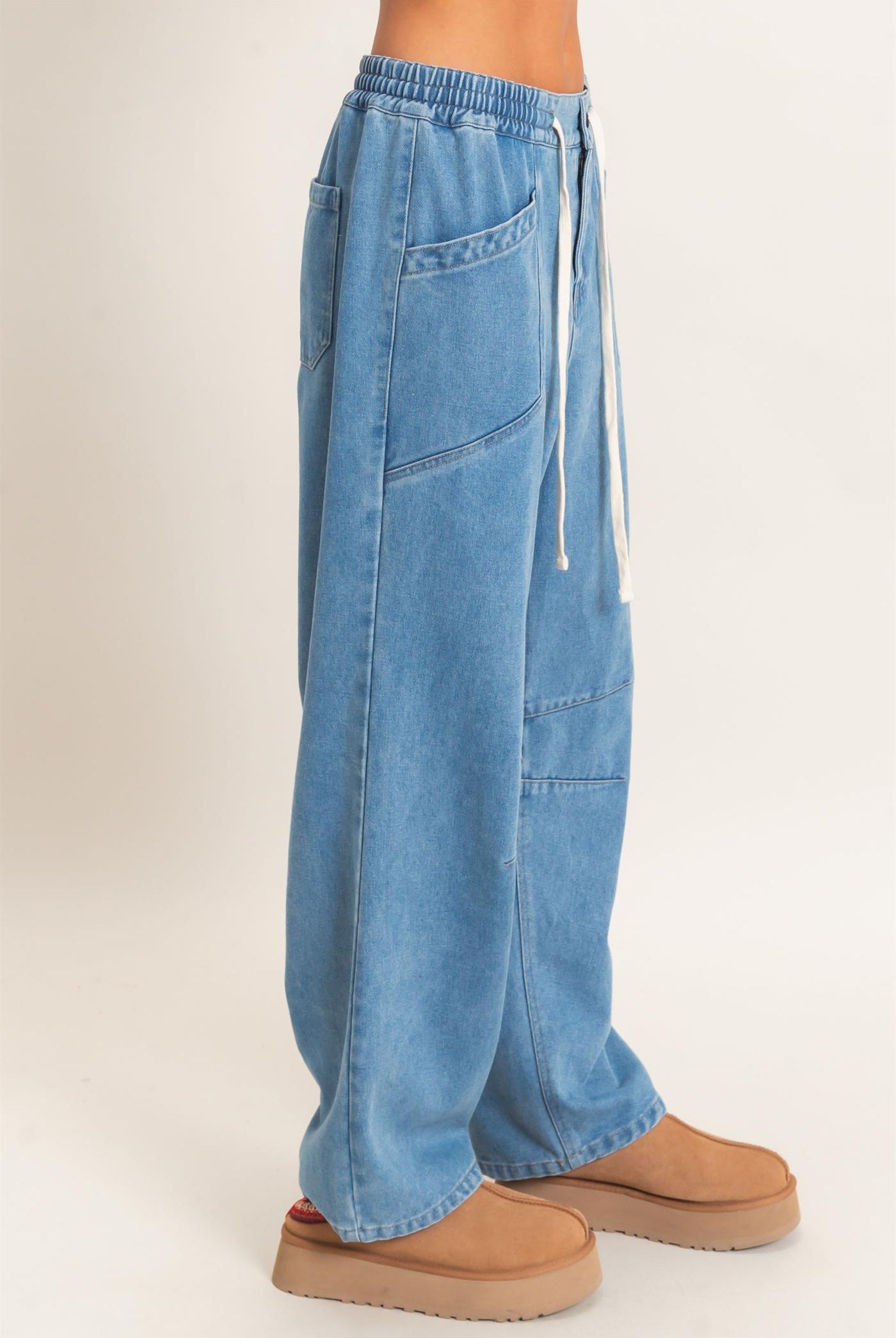 Wholesale Elastic Waist Denim Pants Pants DZ26F306 MEDIUM BLUE DOUBLE ZERO