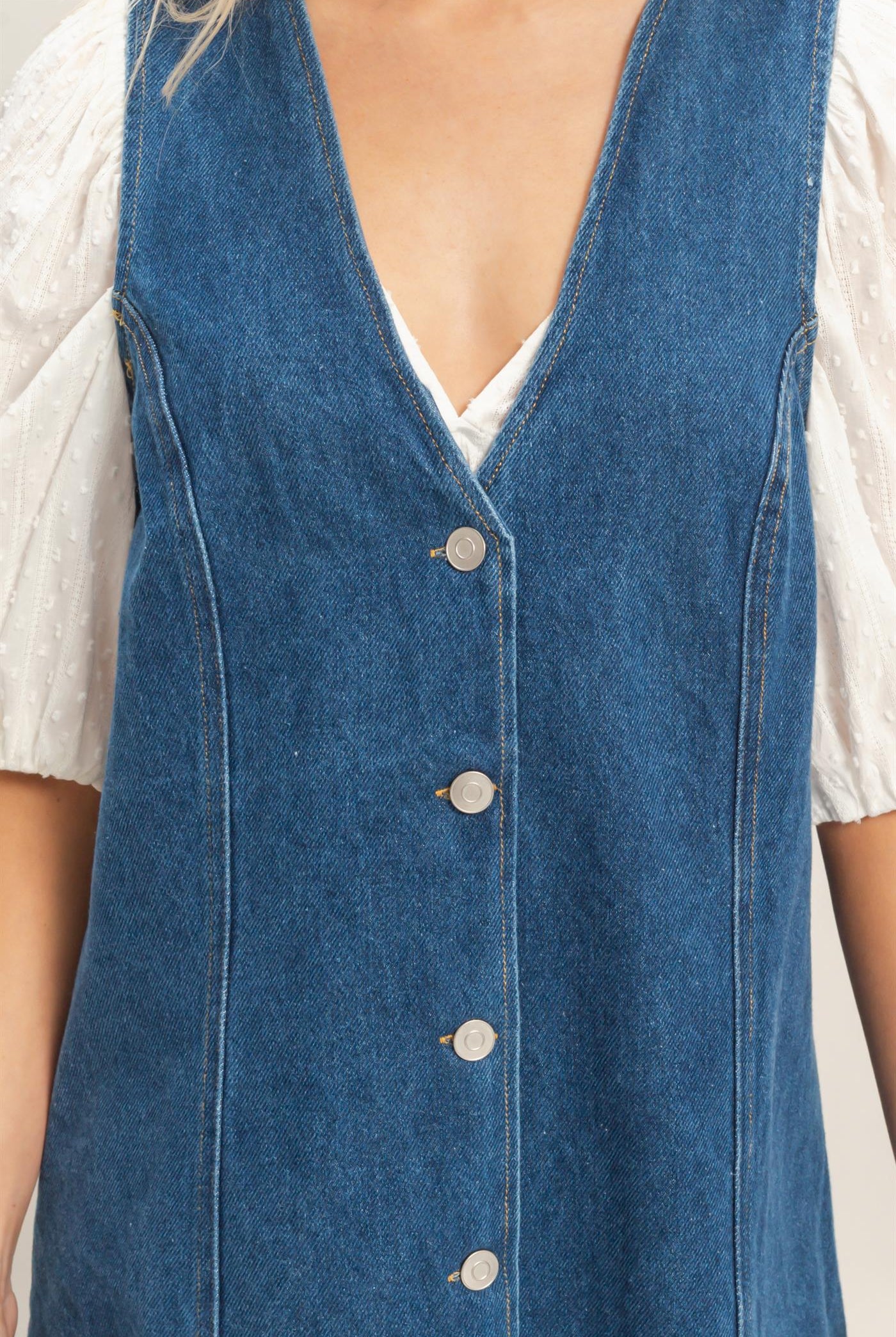 Wholesale V-Neck Button-Front Denim Dress Dresses HF26A273-D DARK DENIM HYFVE