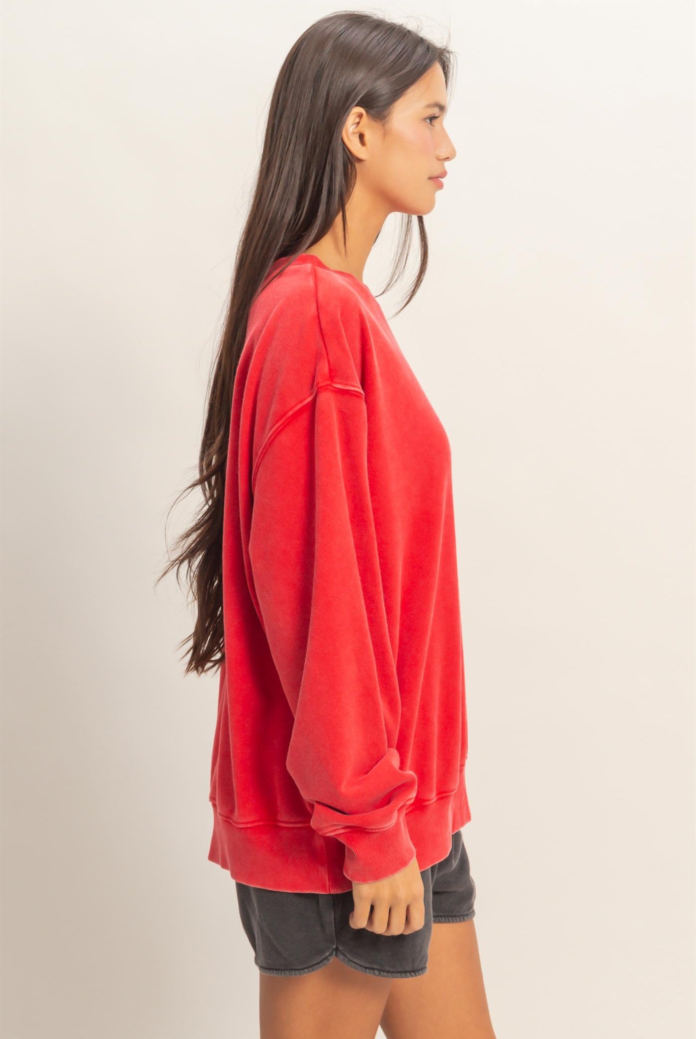 Wholesale Mineral Washed Crew Neck Sweatshirt Sweatshirts DZ26A262 RED DOUBLE ZERO