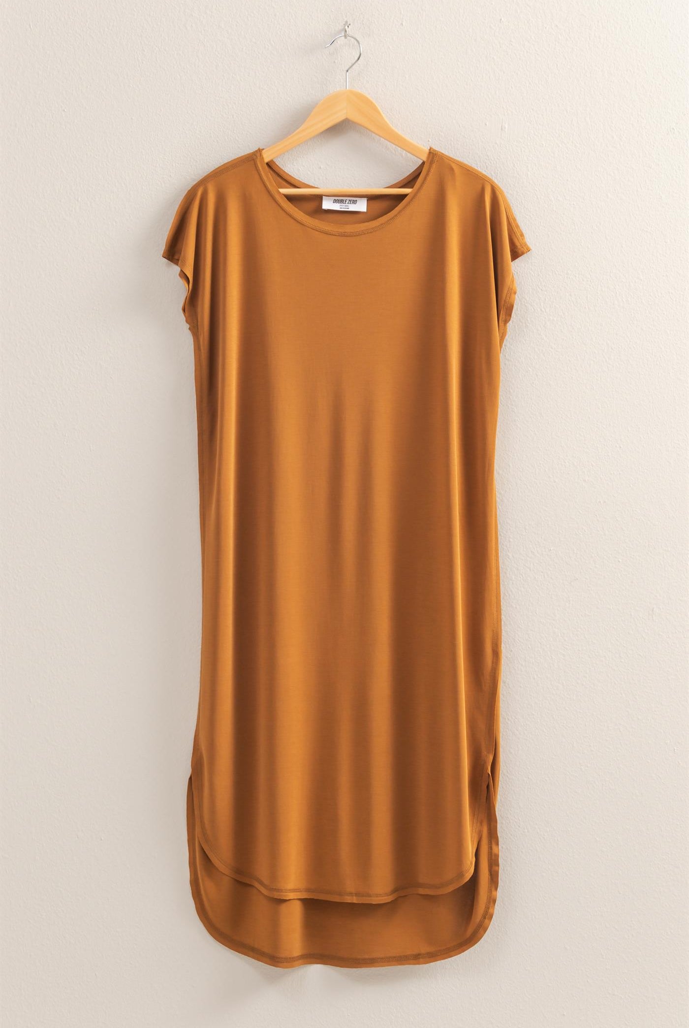 Wholesale Soft High Low Midi Dress With Round Hem Dresses DZ25E307 BROWN DOUBLE ZERO