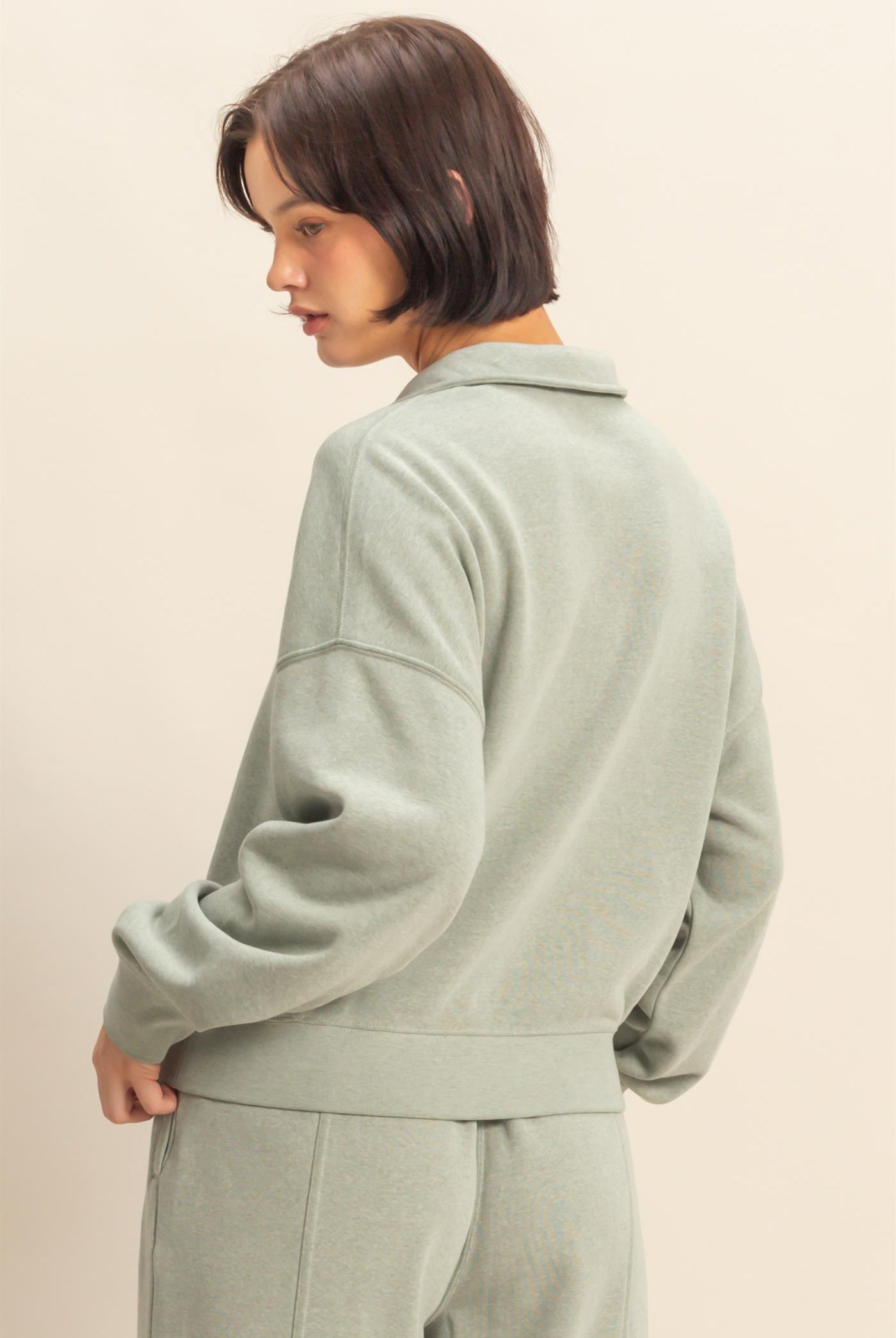 Wholesale Love This Way Half-Zip Sweatshirt Sweatshirts DZ25C908 SAGE GREEN DOUBLE ZERO