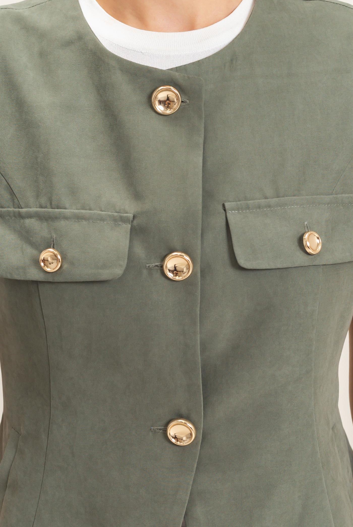 Wholesale Buttoned Sleeveless Utility Vest Vests HF26E929 FOREST GREEN HYFVE