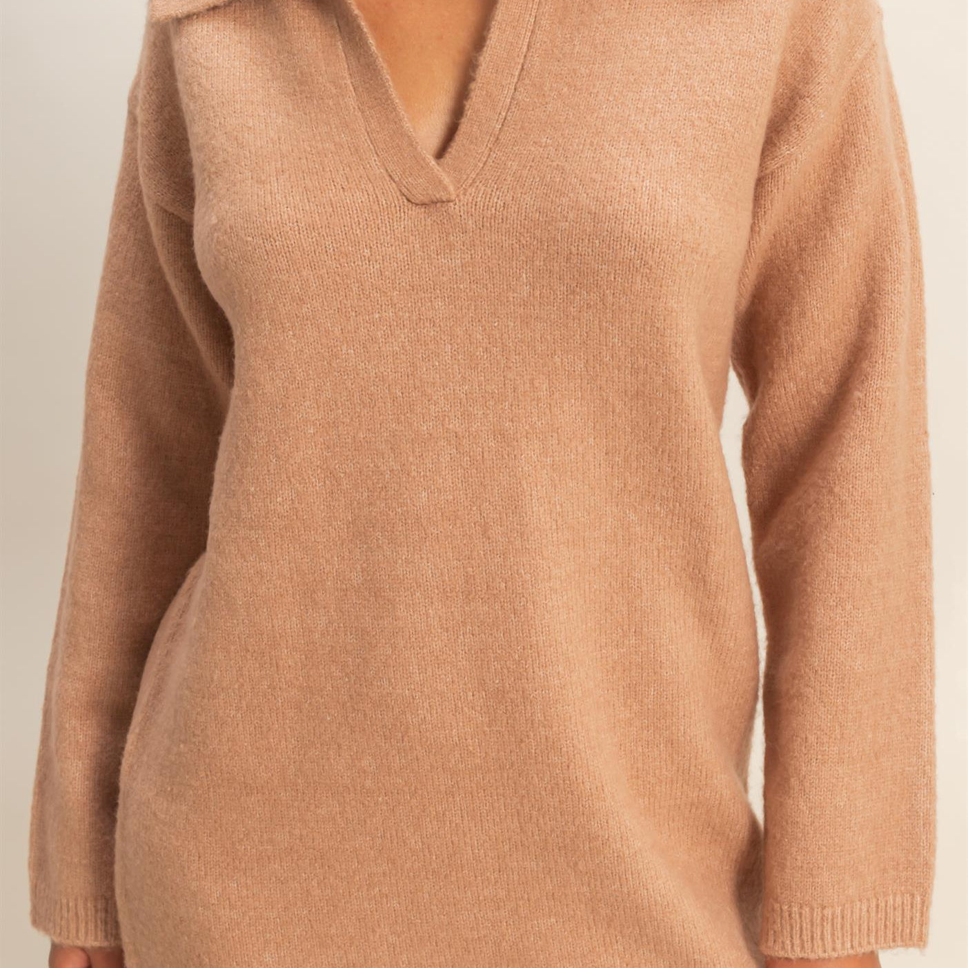 Wholesale Sophisticated Polo Long Sleeve Sweater Dress Dresses DZ25E838 DARK TAUPE DOUBLE ZERO