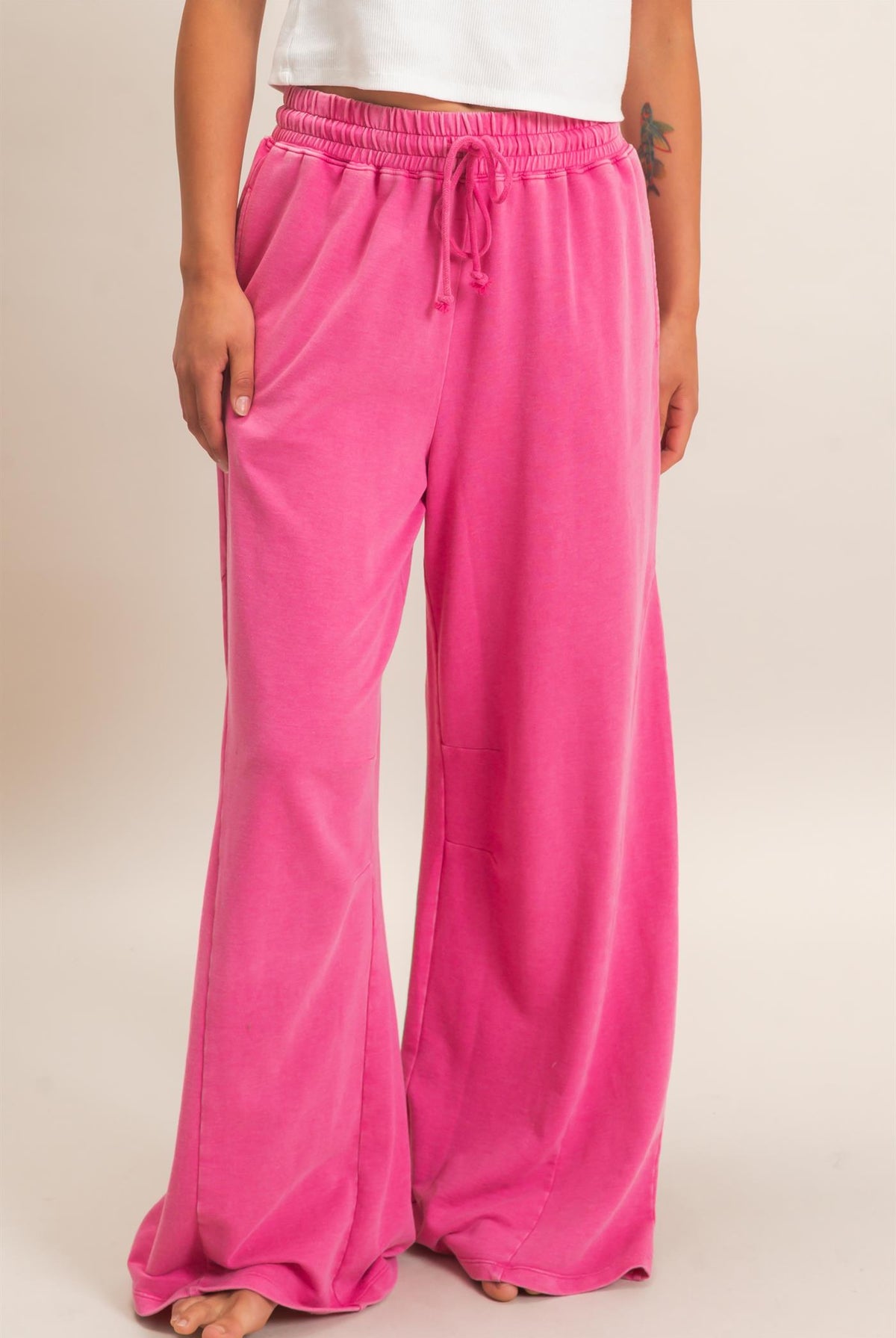 Wholesale Mineral Washed Wide Leg Pants Pants DZ26F082 FUCHSIA DOUBLE ZERO