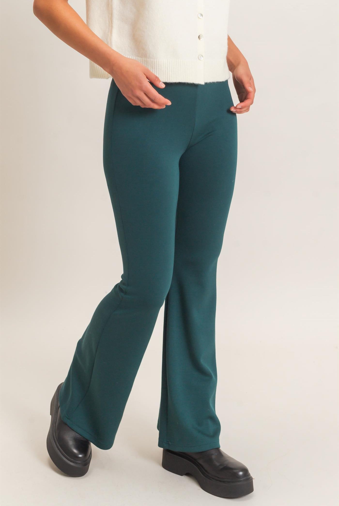 Wholesale Flared Elastic Waist Pants Pants DZ26E393 DEEP GREEN DOUBLE ZERO