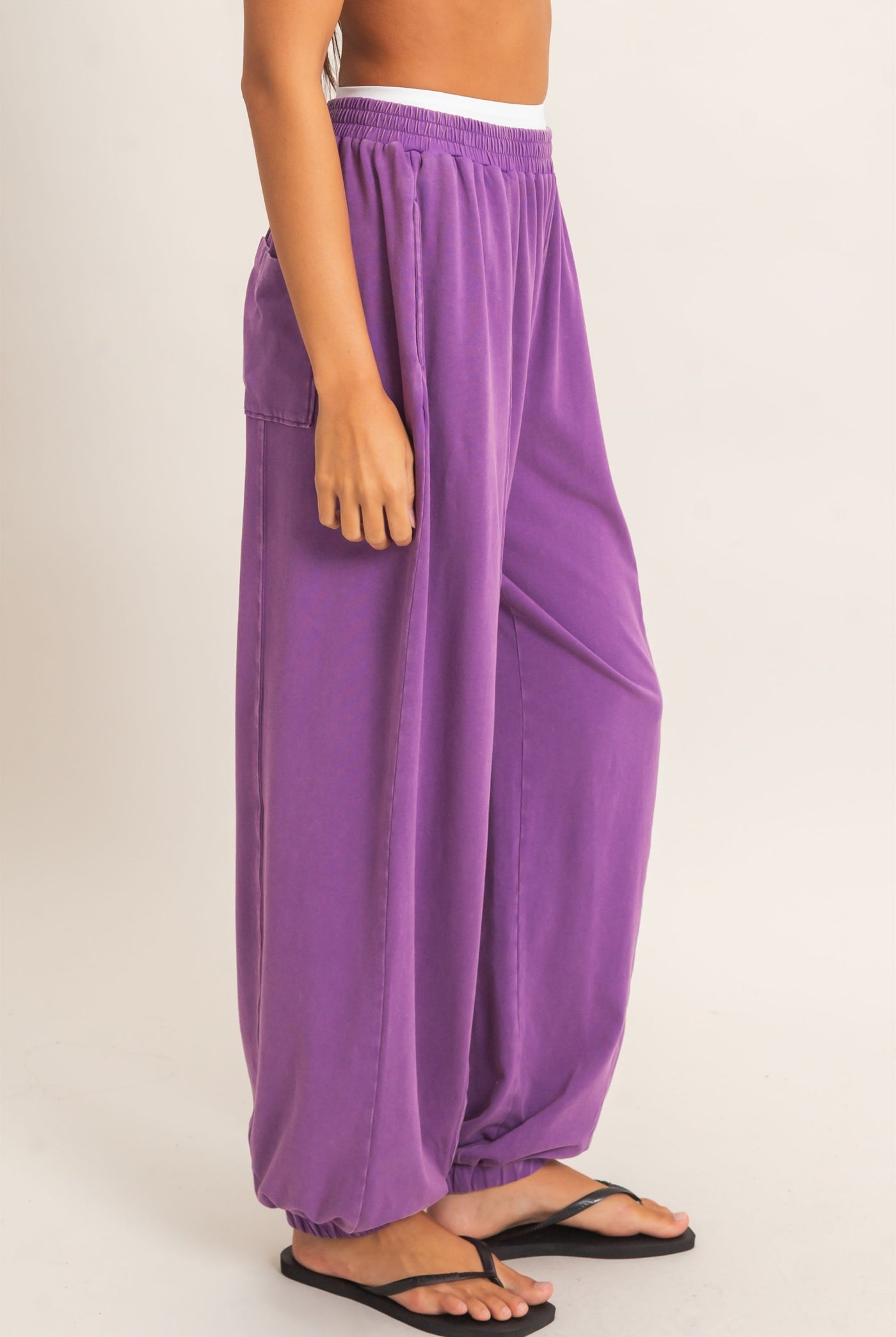 Wholesale Mineral Wash Elastic Waist Jogger Pants Joggers DZ26F405 PLUM DOUBLE ZERO