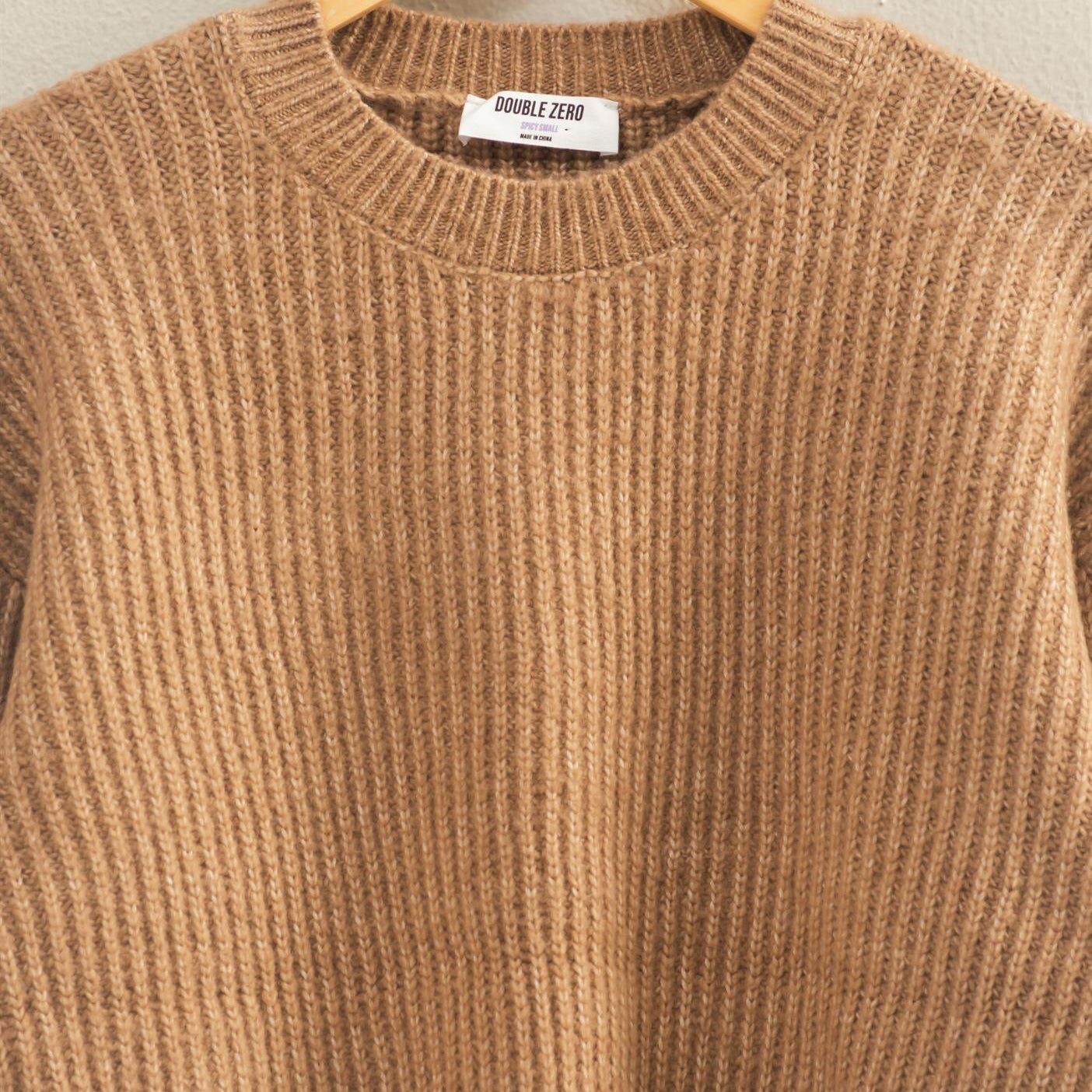 Wholesale Ribbed Crew Neck Sweater Sweaters DZ25F006 DARK TAUPE DOUBLE ZERO