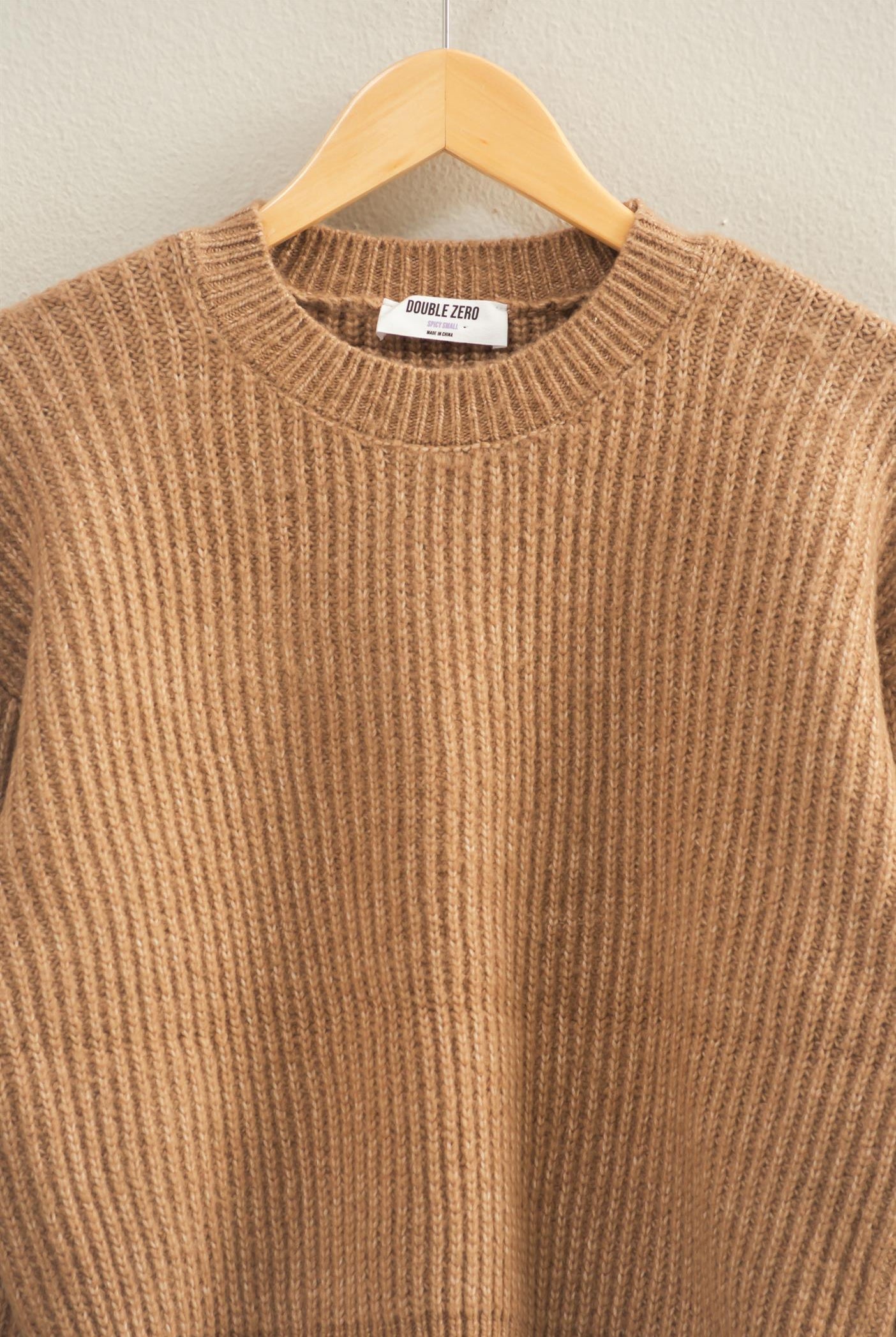 Wholesale Ribbed Crew Neck Sweater Sweaters DZ25F006 DARK TAUPE DOUBLE ZERO