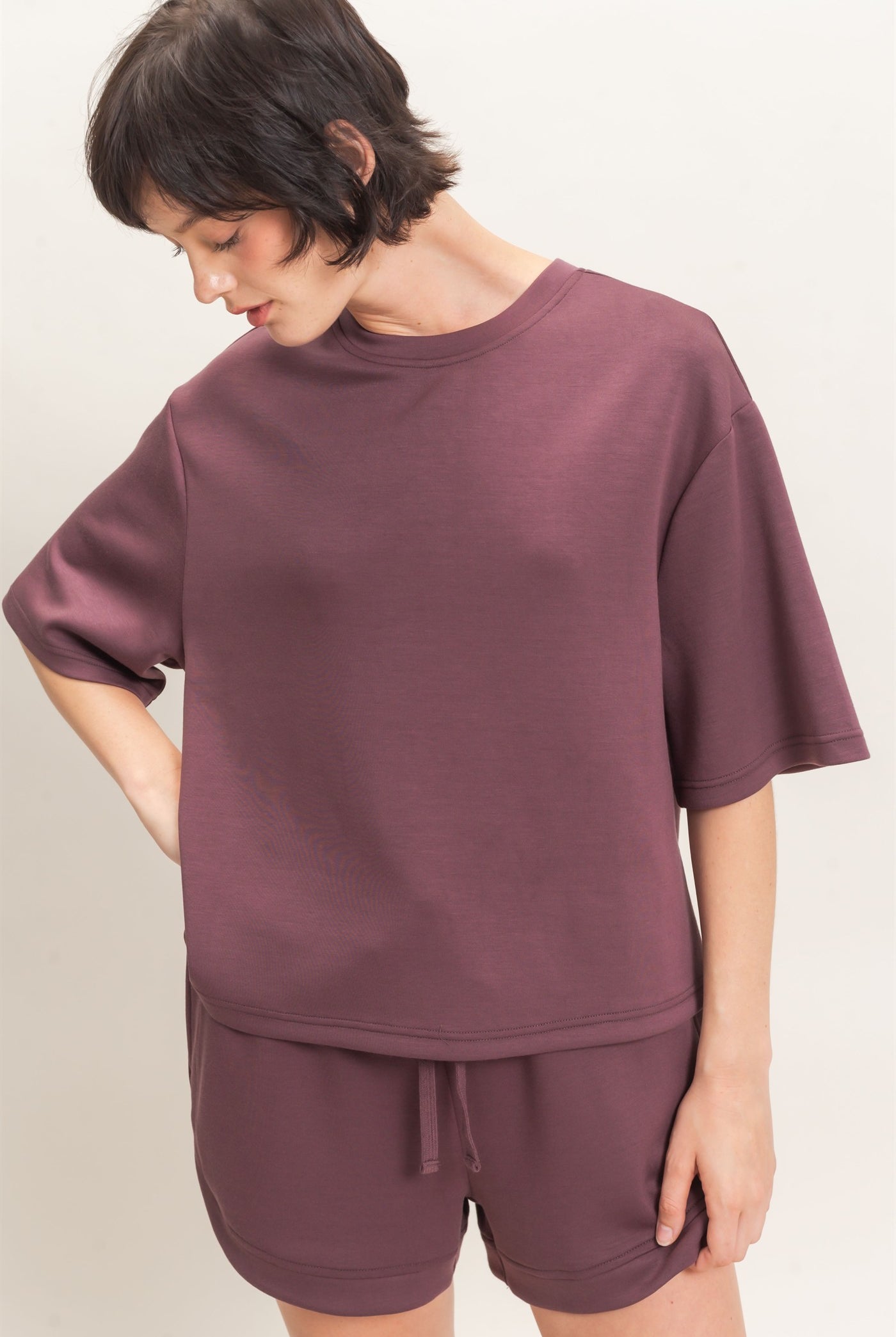 Wholesale Loose Fit Crew Neck Short Sleeve Top Clothing Tops DZ26C965 COCOA DOUBLE ZERO