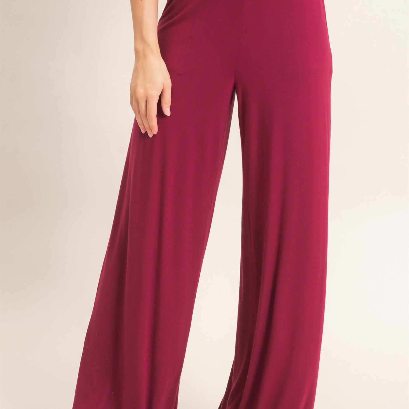 Wholesale Wide-Leg Elastic Waist Pants Pants HF26F299-D BURGUNDY HYFVE