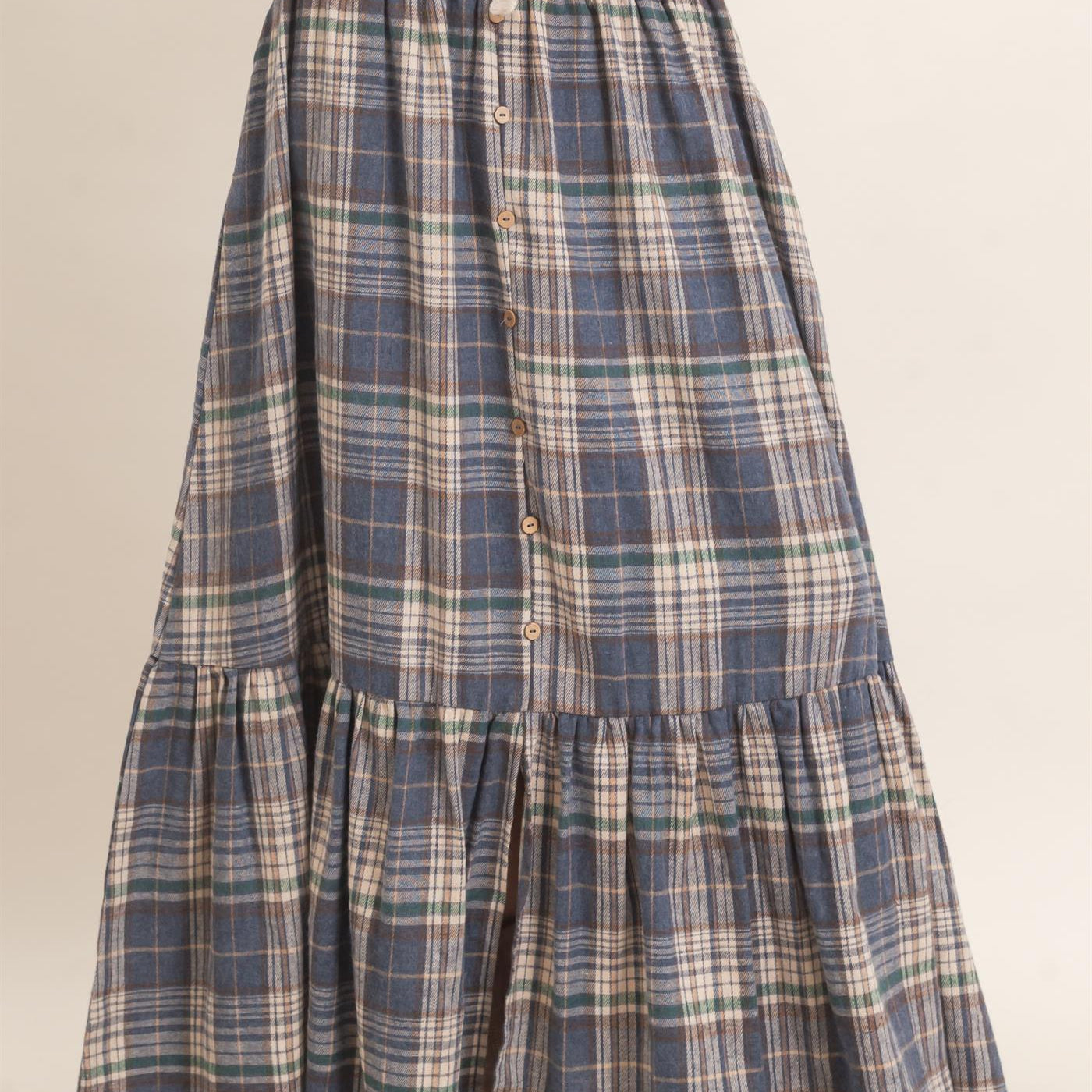 Wholesale Plaid Tiered Ruffle Skirt Skirts HF26E173 BLUE HYFVE