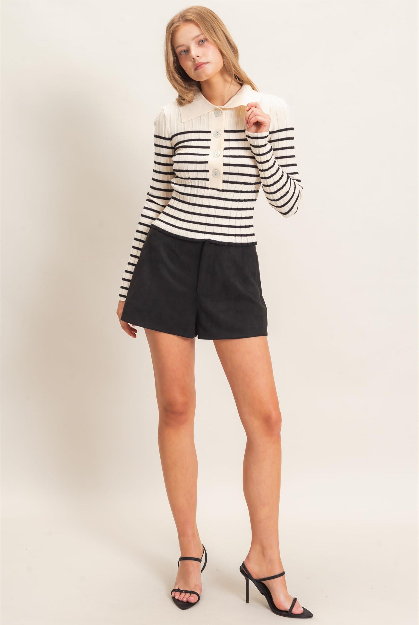 Wholesale Ribbed Collared Sweater Sweaters HF26E534 CREAM HYFVE