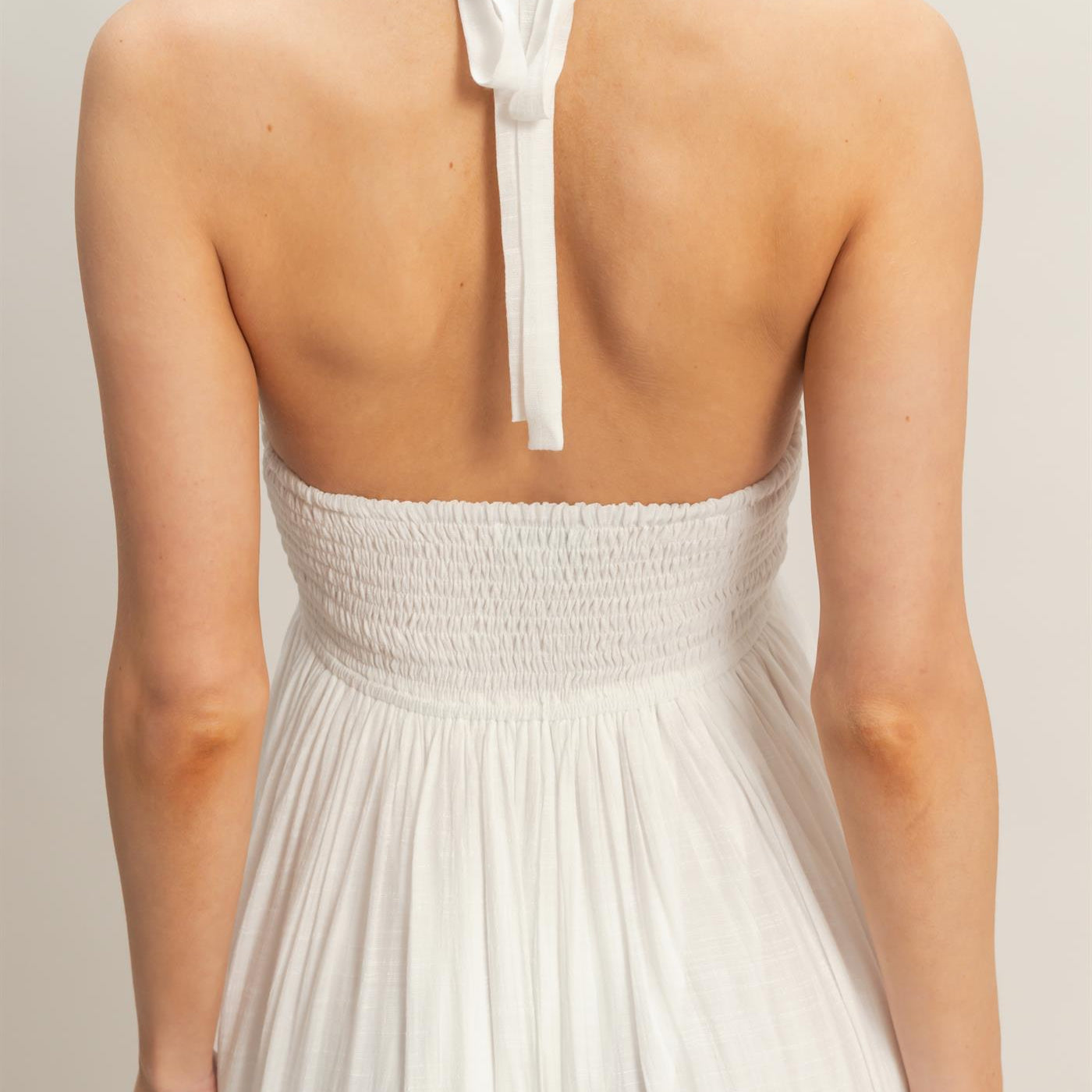 Wholesale Halter Neck Smocked Maxi Dress Dresses HF26C287-D WHITE HYFVE