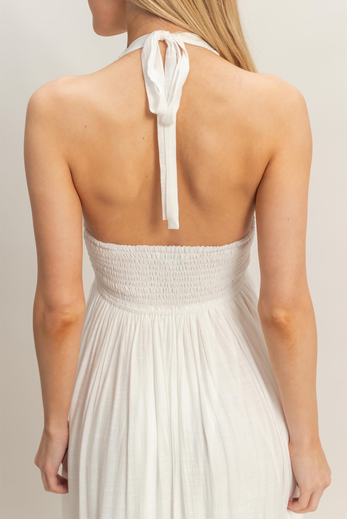 Wholesale Halter Neck Smocked Maxi Dress Dresses HF26C287-D WHITE HYFVE