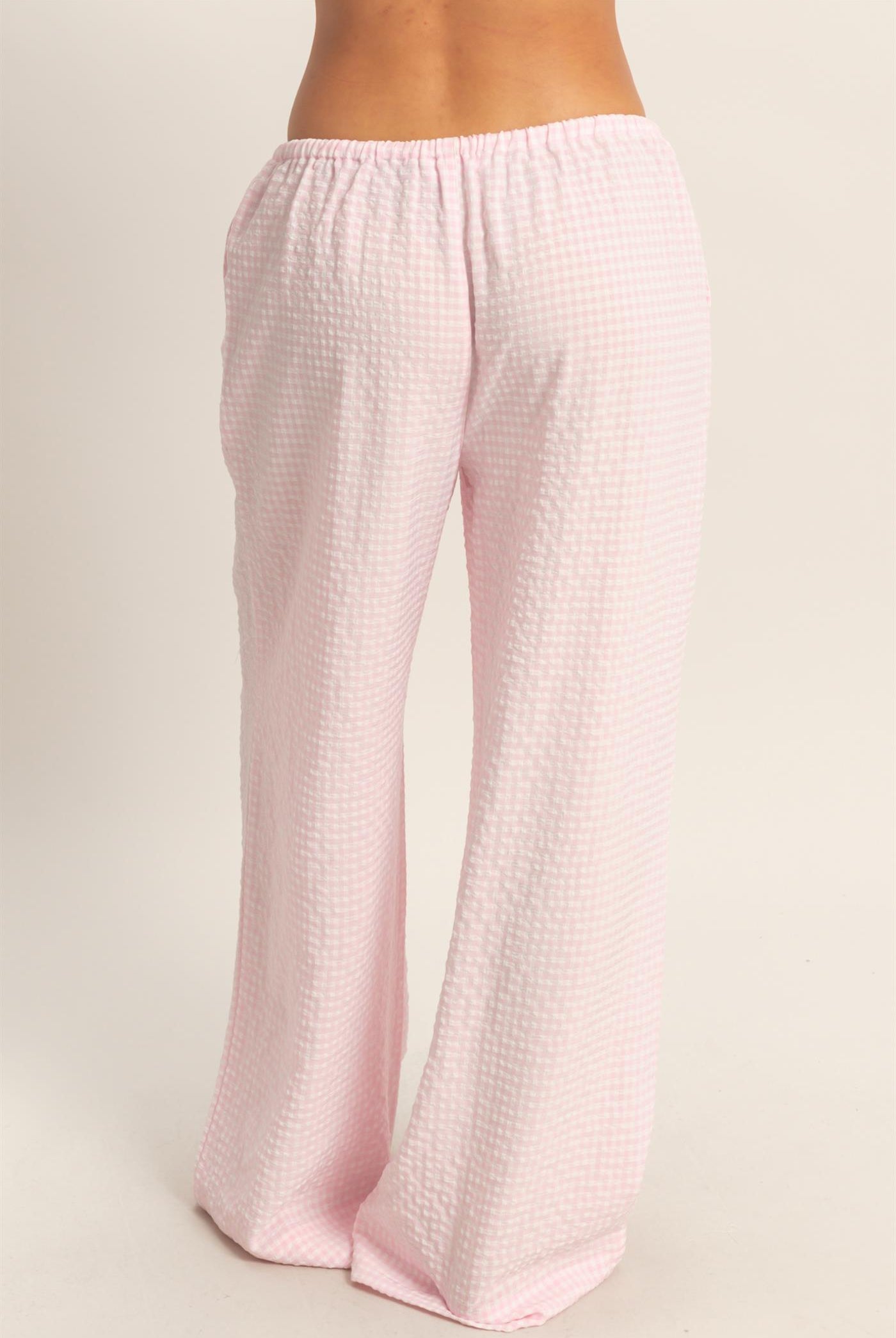 Wholesale Gingham Drawstring Wide-Leg Pants Pants DZ26C202 PINK DOUBLE ZERO