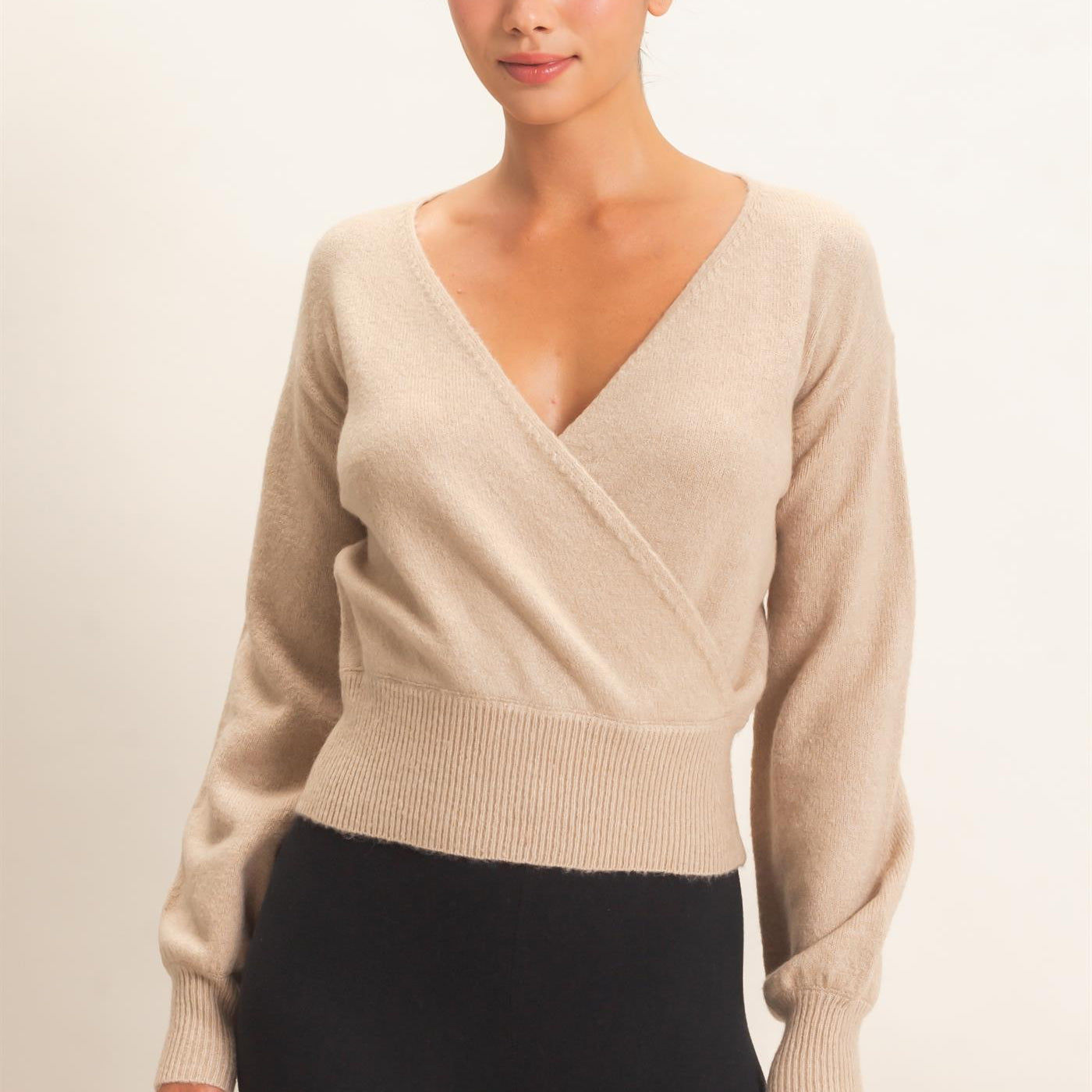 Wholesale Wrap V Neck Sweater Sweaters DZ26E948 TAUPE DOUBLE ZERO
