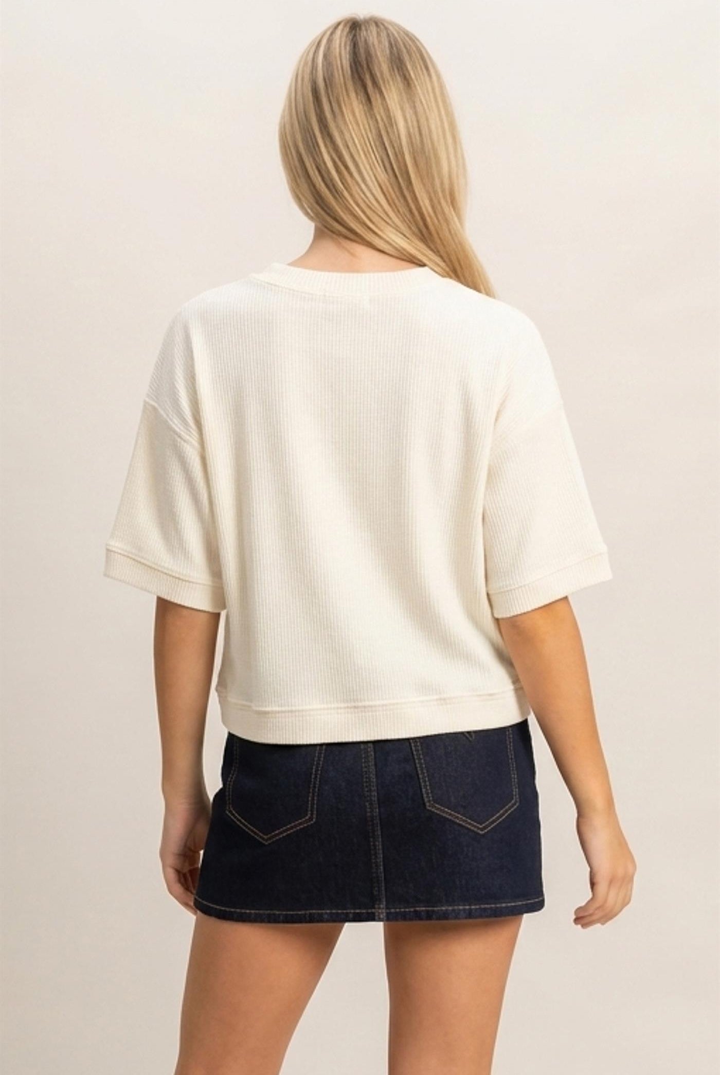 Wholesale Button-Down Short Sleeve Waffle Top Clothing Tops DZ26F244 CREAM DOUBLE ZERO