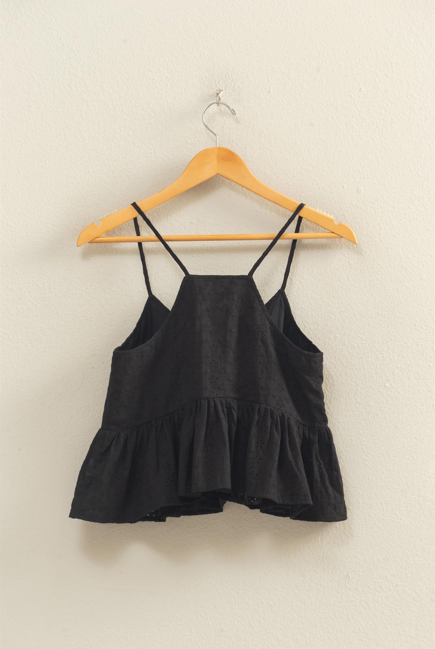 Wholesale Eyelet Button Detail Peplum Top Camisoles DZ26A783 BLACK DOUBLE ZERO