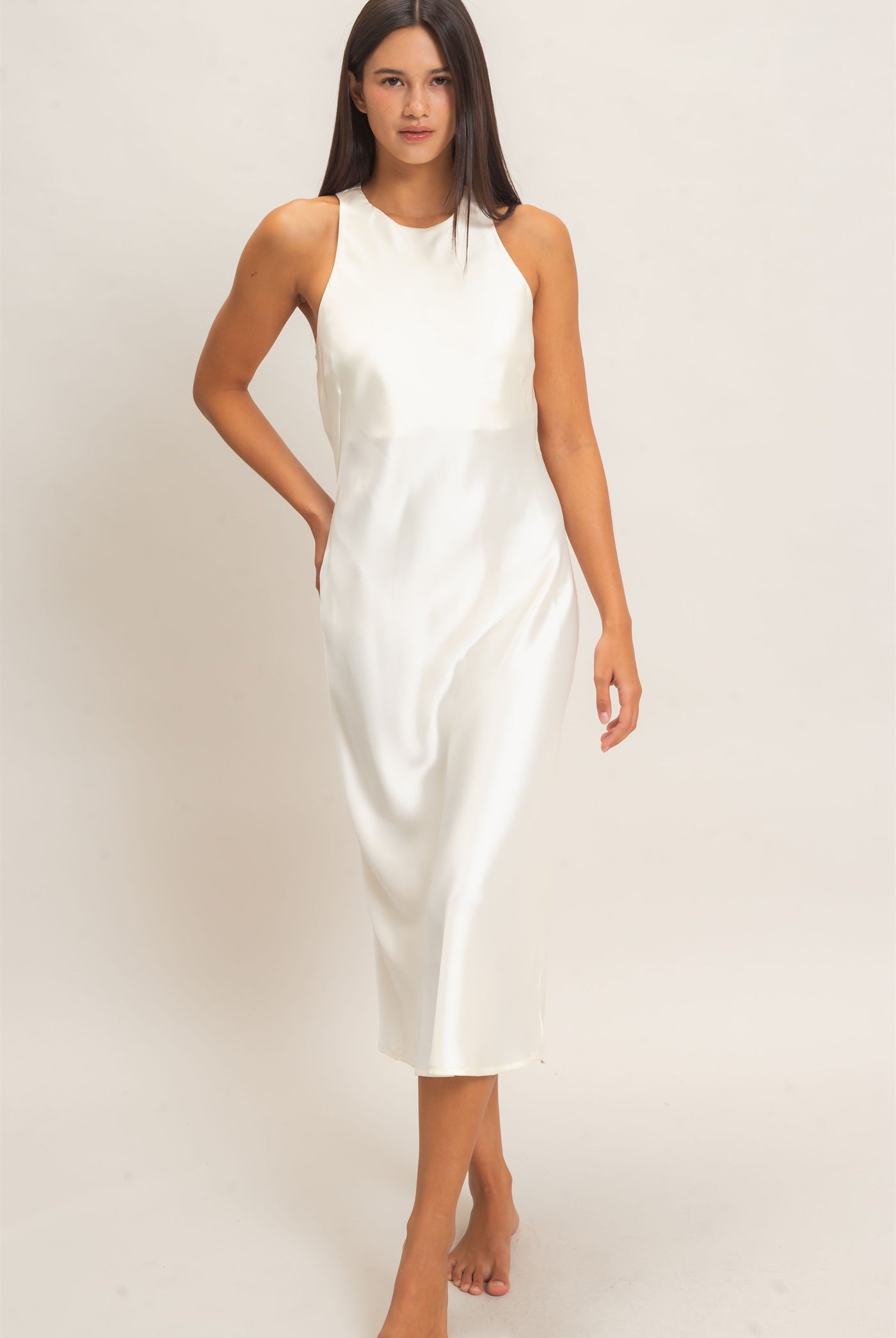 Wholesale Sleeveless Satin Midi Dress Dresses DZ26E257 CREAM DOUBLE ZERO