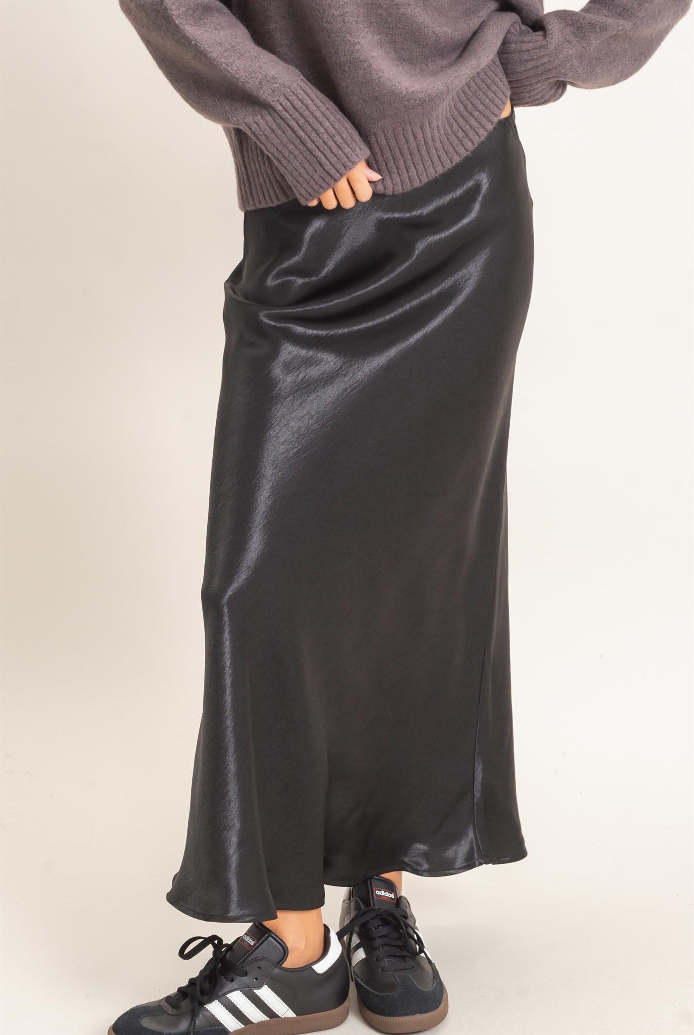 Wholesale Satin Midi Skirt Skirts DZ26C962 BLACK DOUBLE ZERO