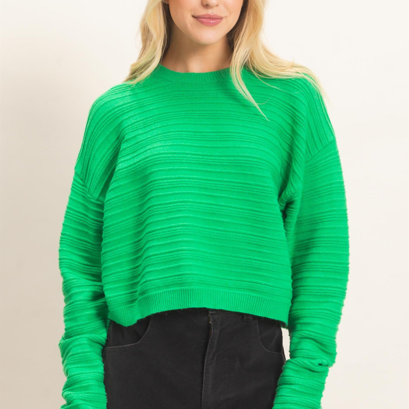 Wholesale Textured Crew Neck Sweater Sweaters HF26F196 GREEN HYFVE