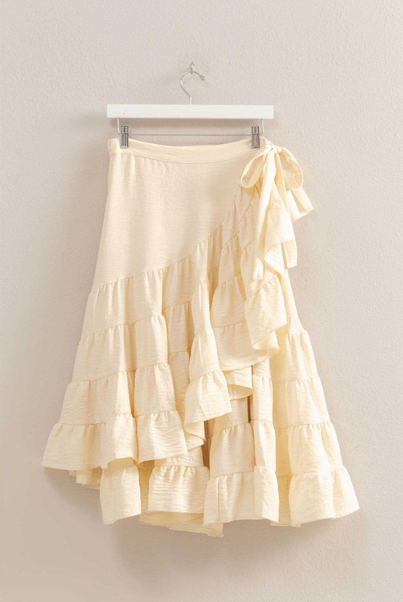 Wholesale High-Waist Tiered Wrap Maxi Skirt Skirts HF24F553 VANILLA HYFVE