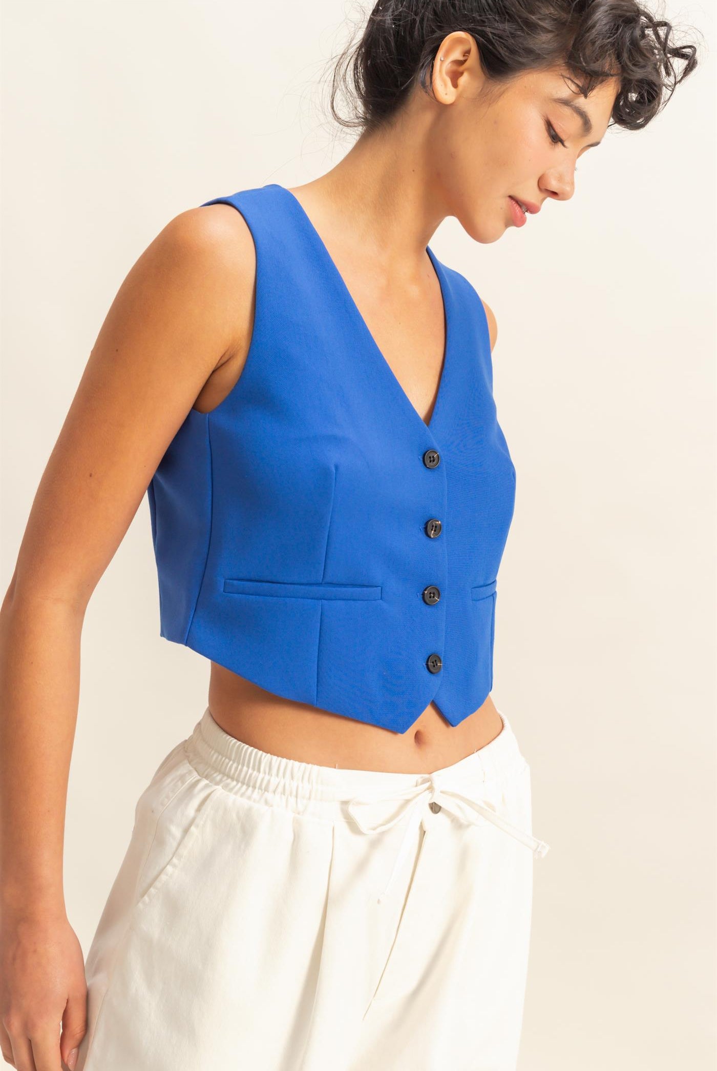 Wholesale Tailored Button-Down Vest Vests DZ25E126 COBALT DOUBLE ZERO