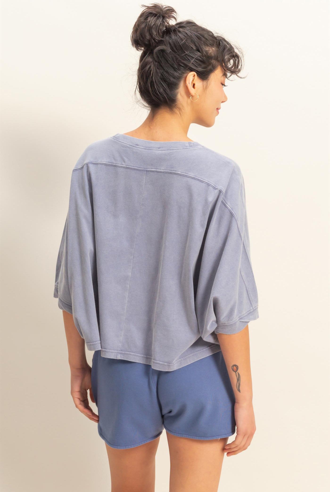 Wholesale Flowy Bat Wing Sleeves Knit Top Clothing Tops DZ25A797 DUSTY INDIGO DOUBLE ZERO