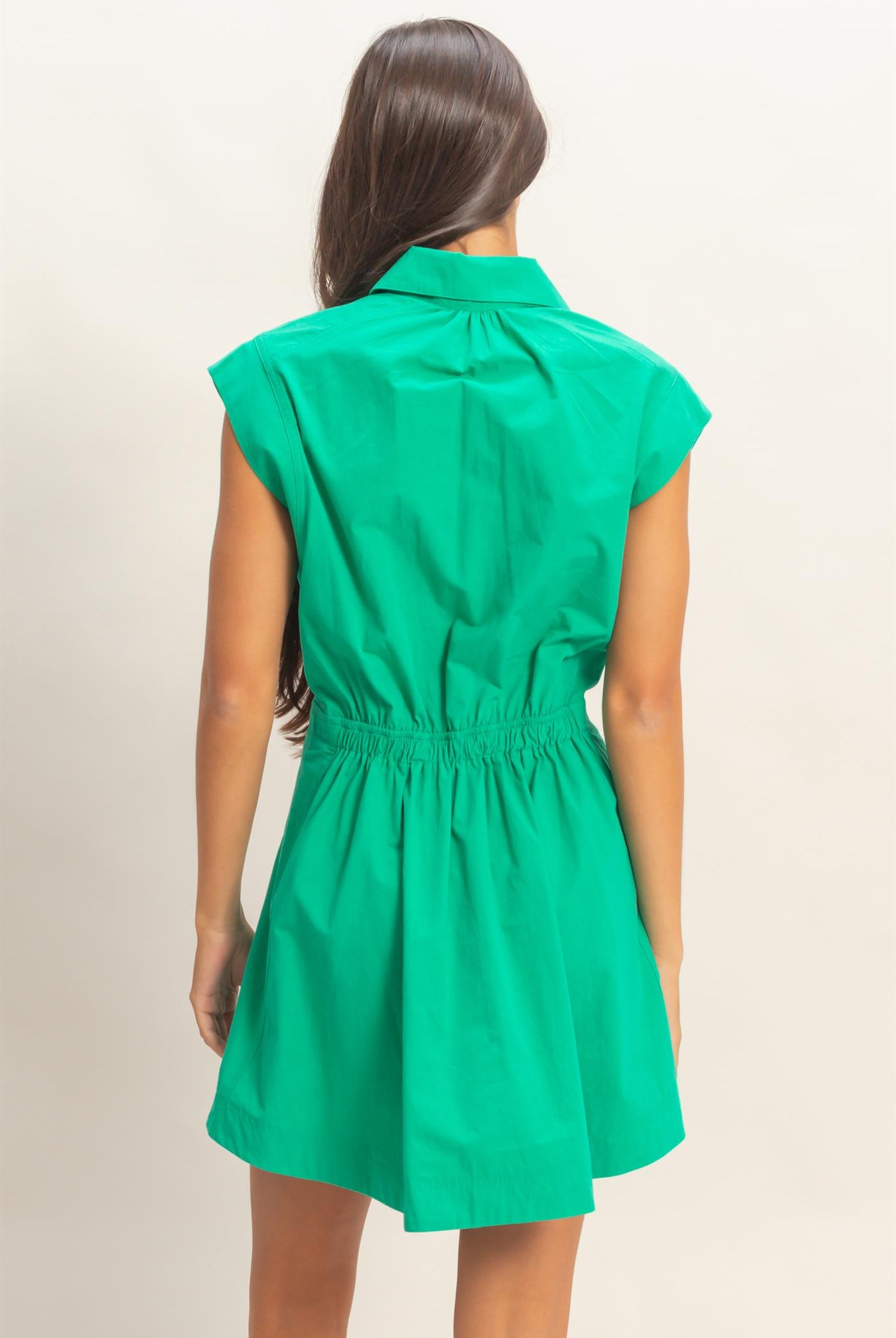 Wholesale Sleeveless Collared Shirred Mini Dress Dresses DZ26A751 GREEN DOUBLE ZERO