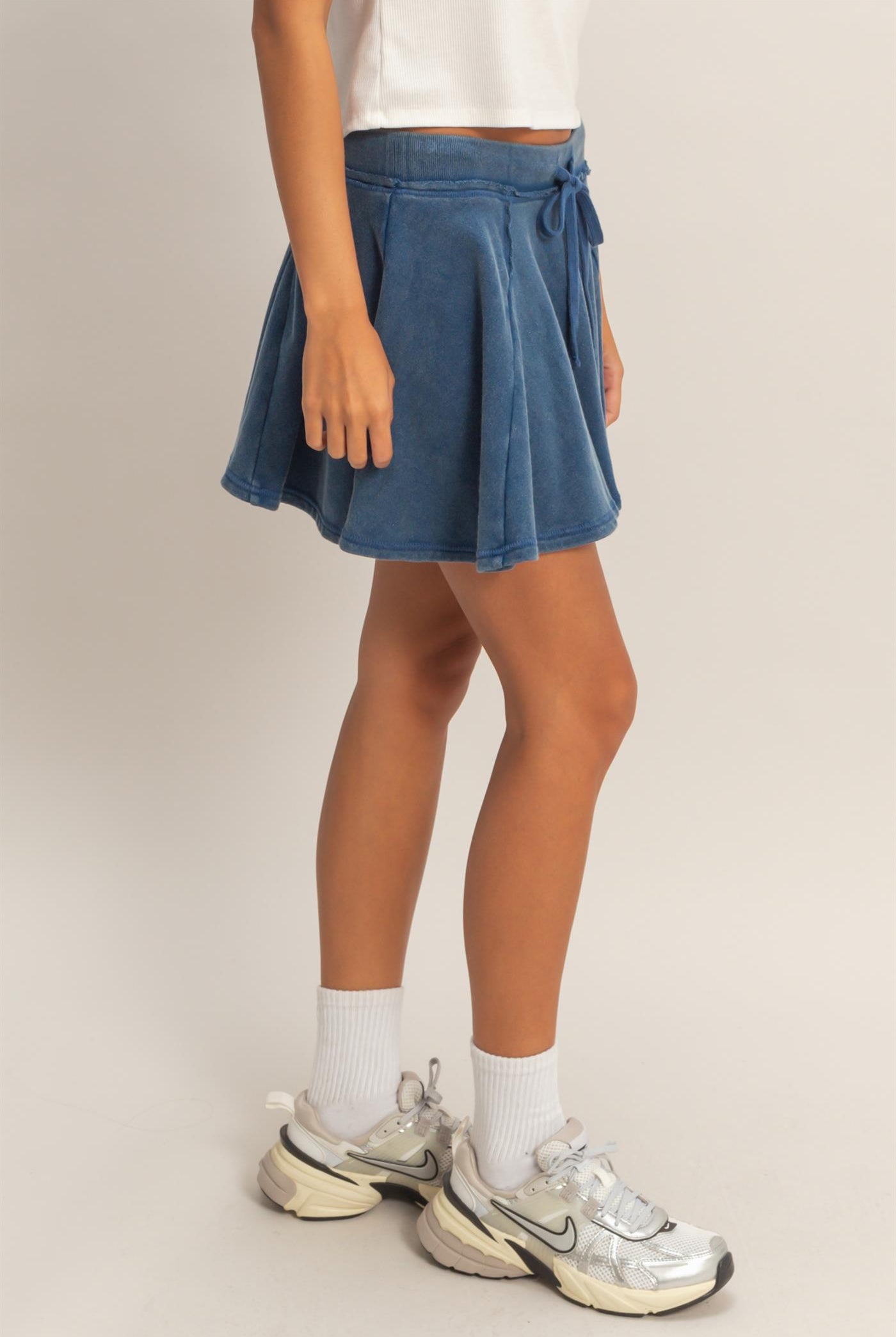 Wholesale Acid Washed Mid Wiast Flowy Skort Skorts DZ26A928 NAVY DOUBLE ZERO