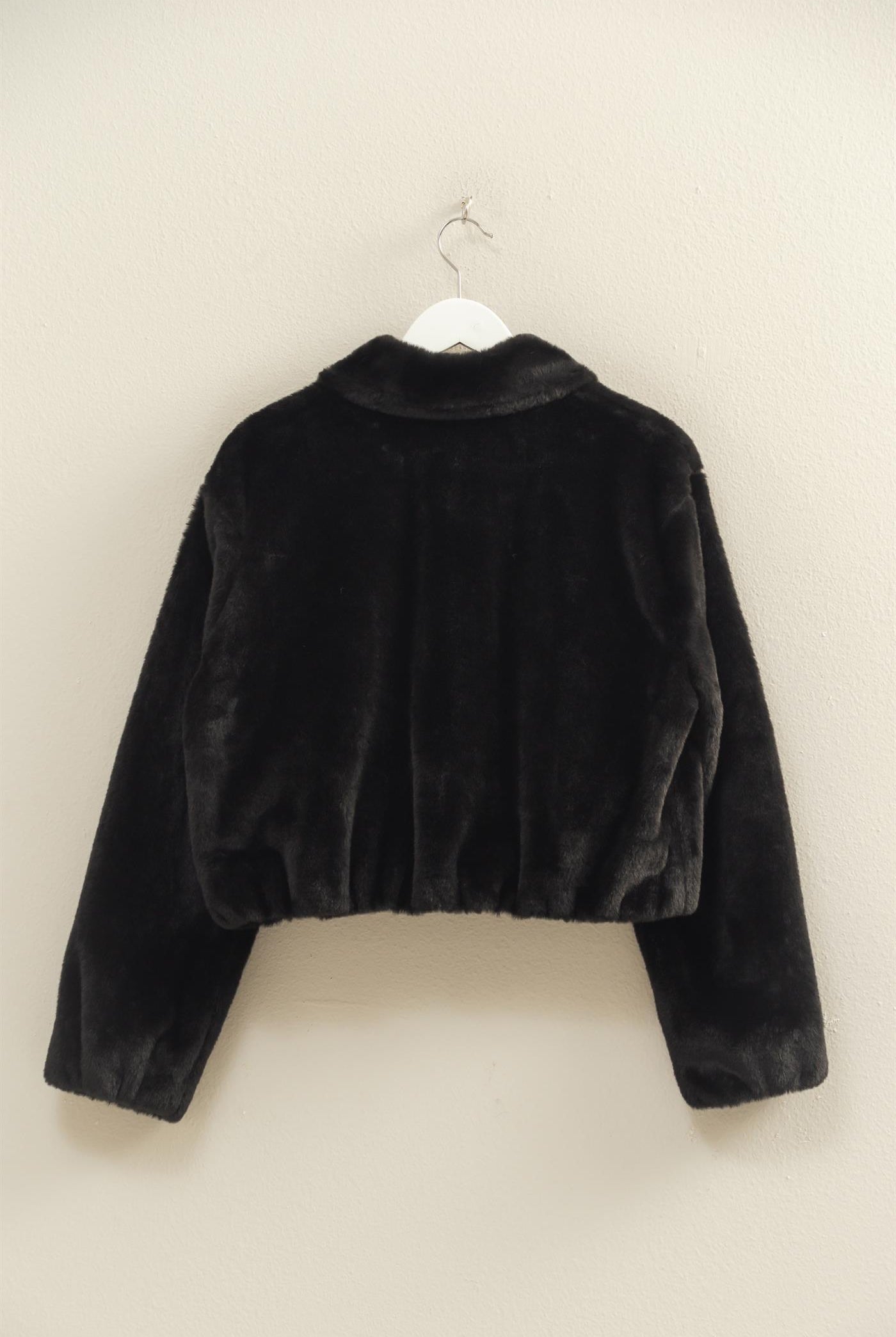 Wholesale Faux Fur Zip Up Jacket With Plush Collar Coats & Jackets HF25E940 BLACK HYFVE