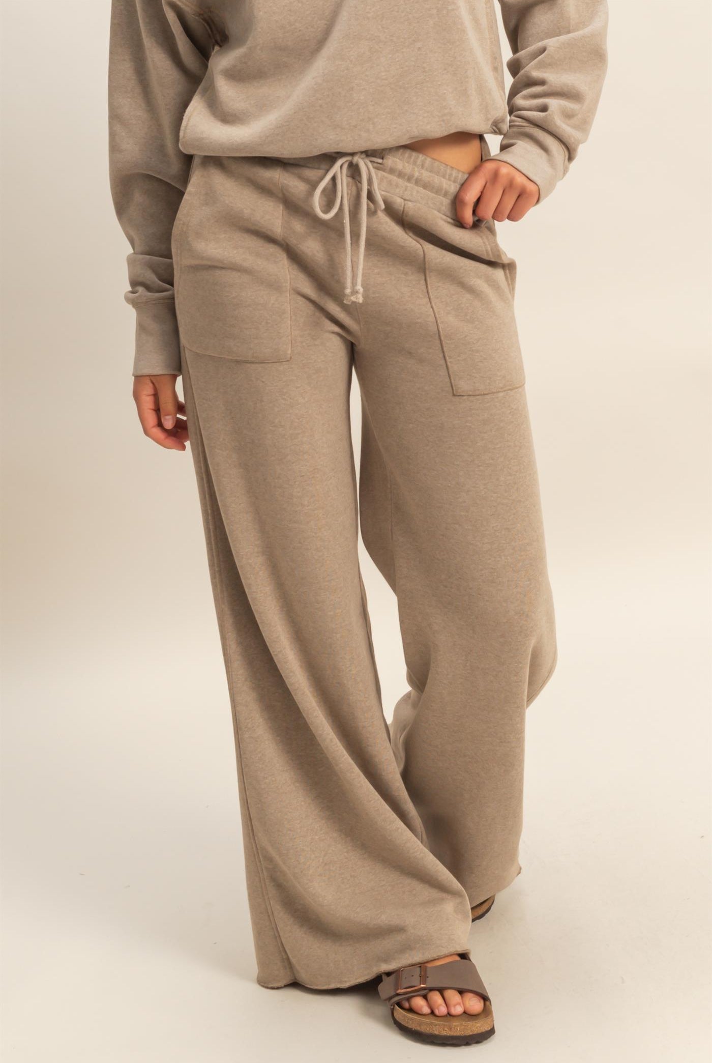 Wholesale Burnout French Terry Wide-Leg Pants Pants DZ26A259 MOCHA DOUBLE ZERO