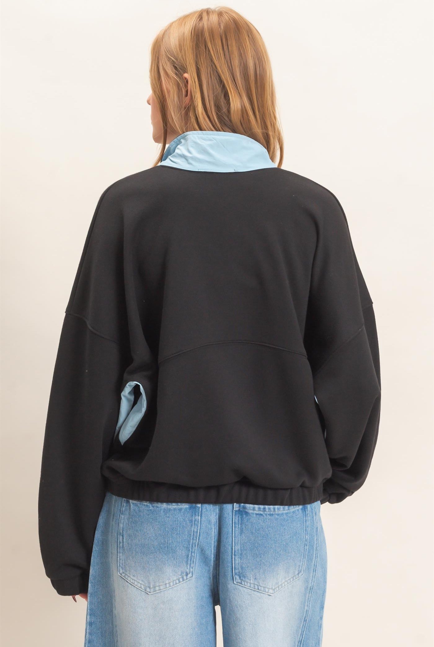 Wholesale Contrast Button-Up Collar Top Clothing Tops HF26C875 BLACK HYFVE