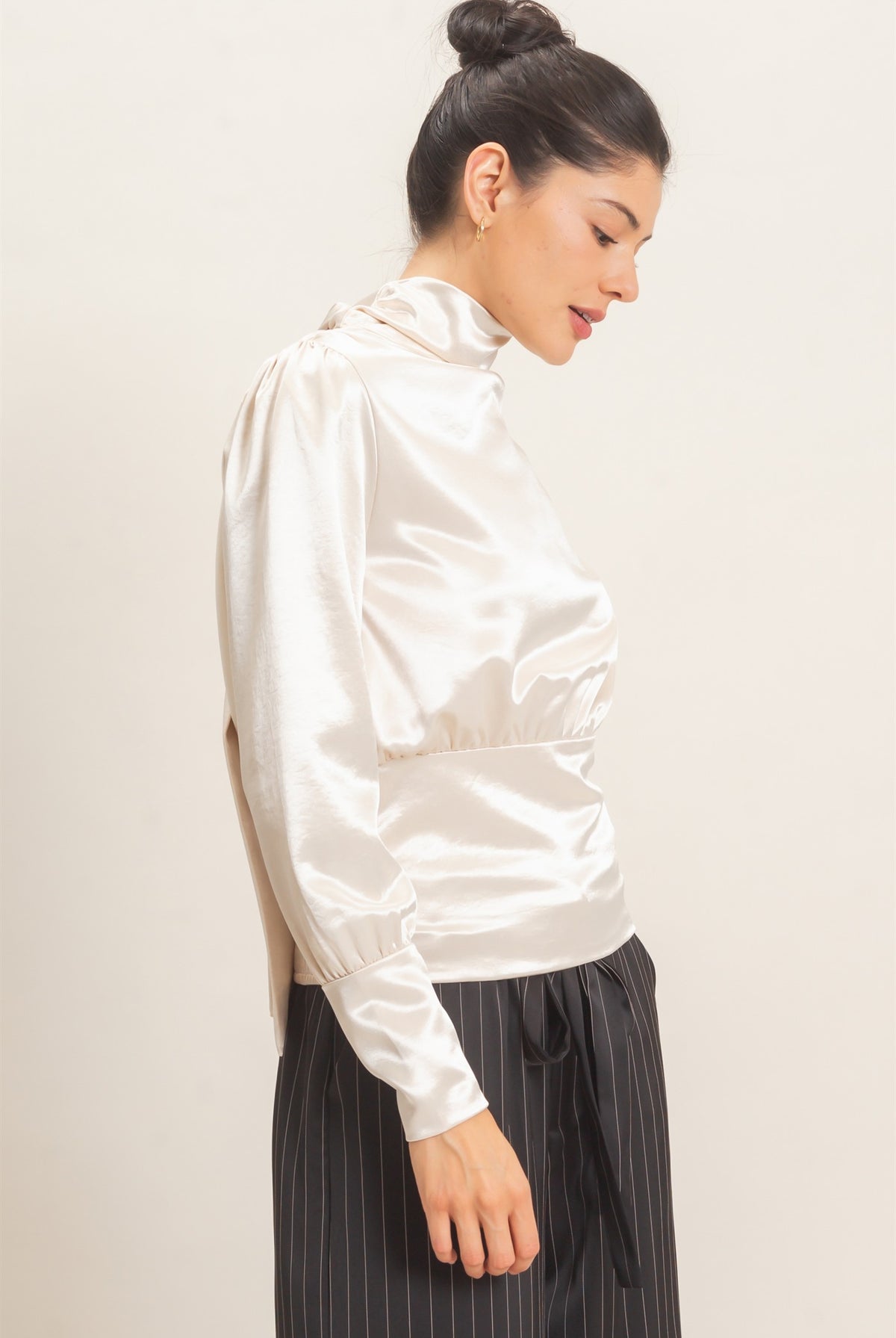 Wholesale Satin Cowl Back Blouse Blouses HF26F113 PEARL HYFVE