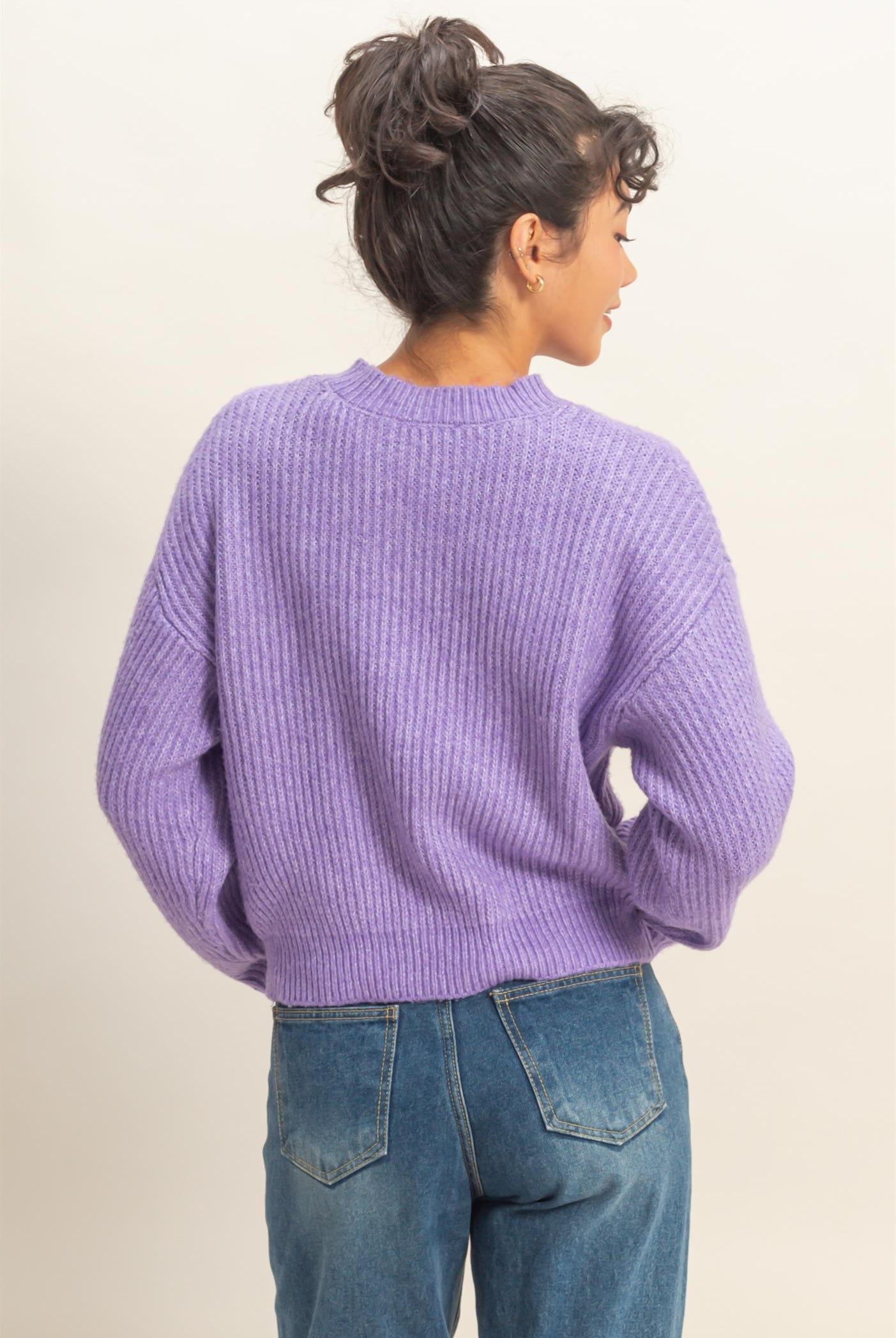 Wholesale Ribbed Crew Neck Sweater Sweaters DZ25F006 IRIS PURPLE DOUBLE ZERO