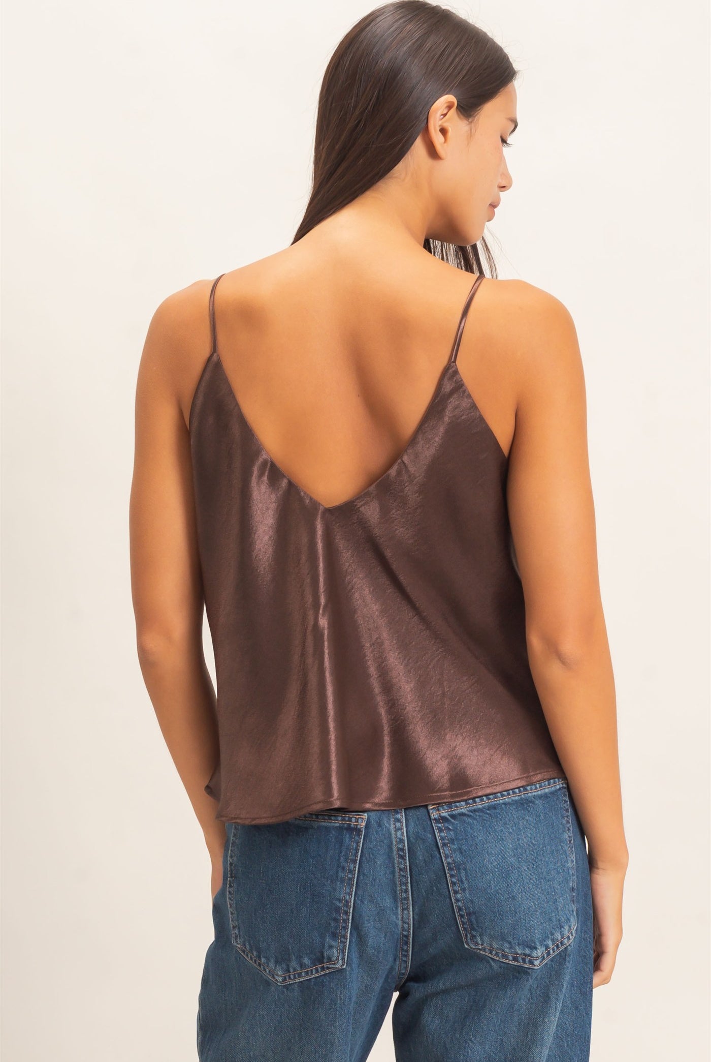 Wholesale V-Neck Satin Cami Top Camisoles DZ26C976 DARK BROWN DOUBLE ZERO