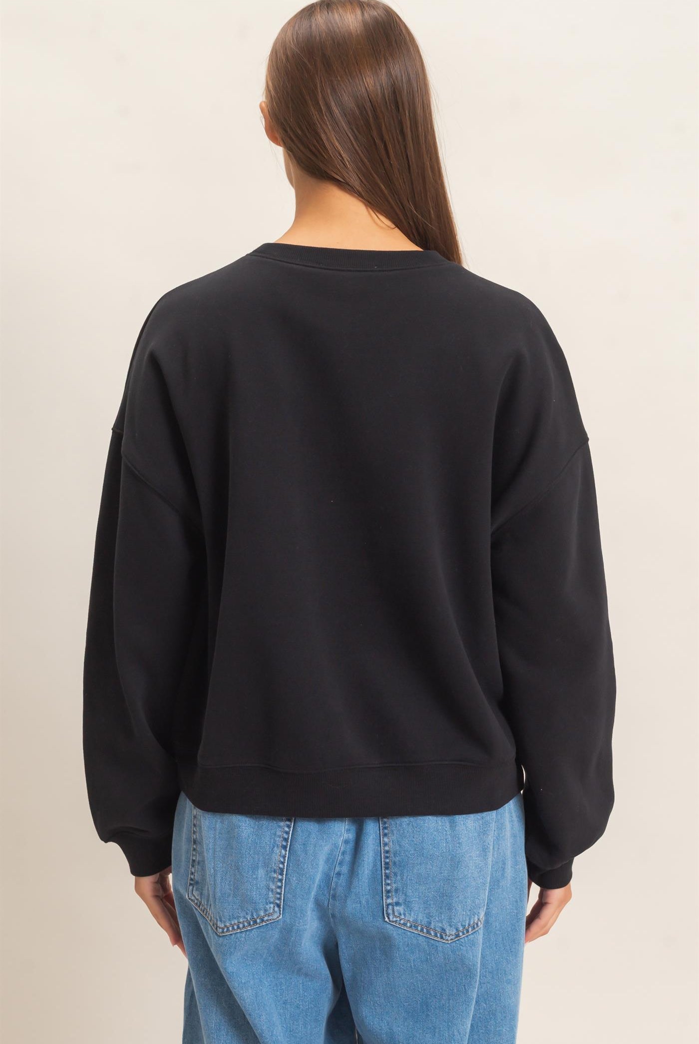 Wholesale Floral Applique Crew Neck Sweatshirt Sweatshirts DZ26E708 BLACK DOUBLE ZERO