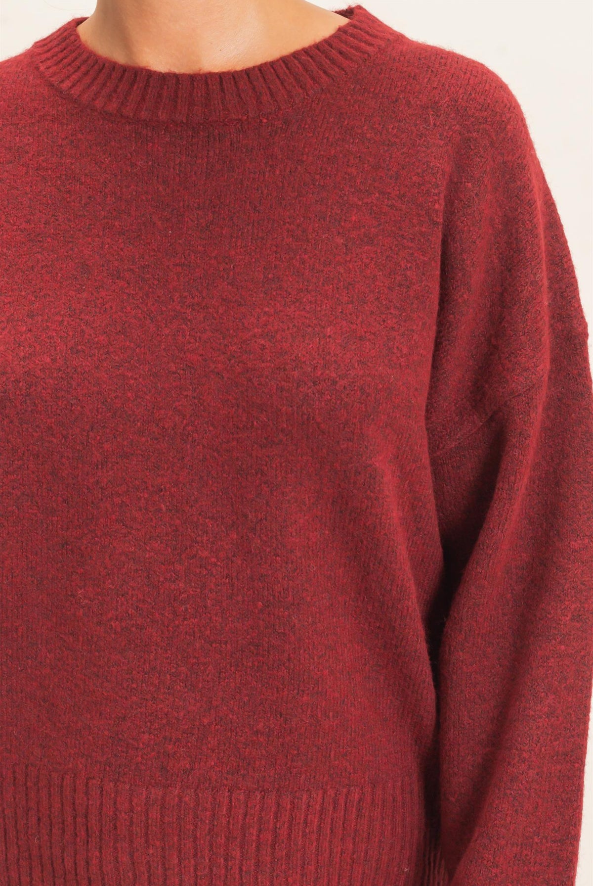 Wholesale Relaxed Fit Crew Neck Sweater Sweaters DZ26E956 BURGUNDY DOUBLE ZERO