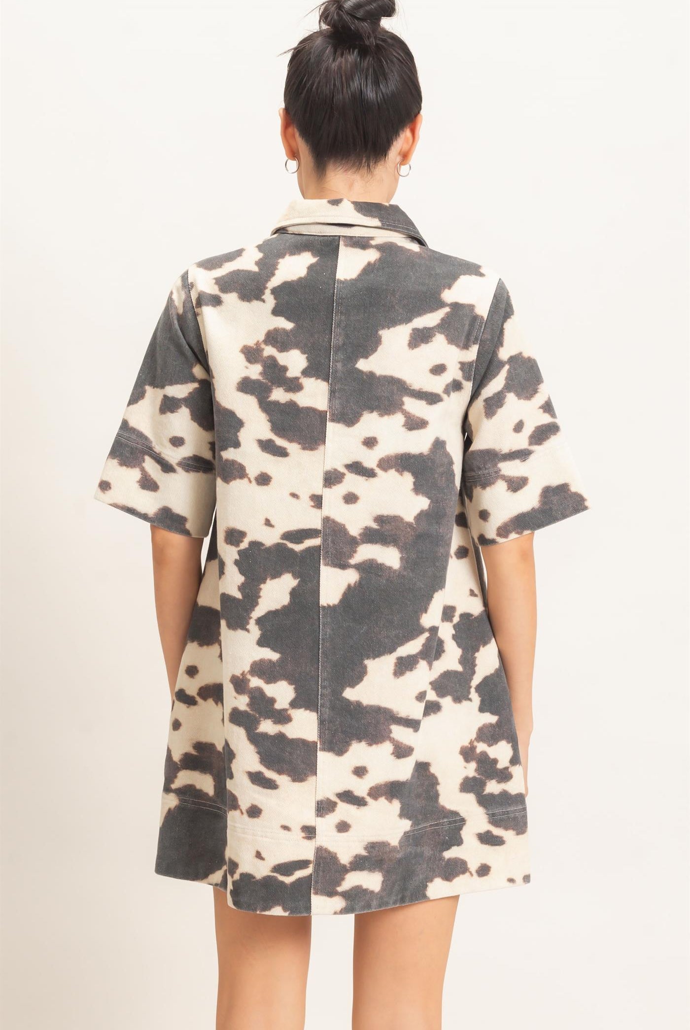 Wholesale Cow Print Short Sleeve Dress Dresses HF26E826 BLACK HYFVE