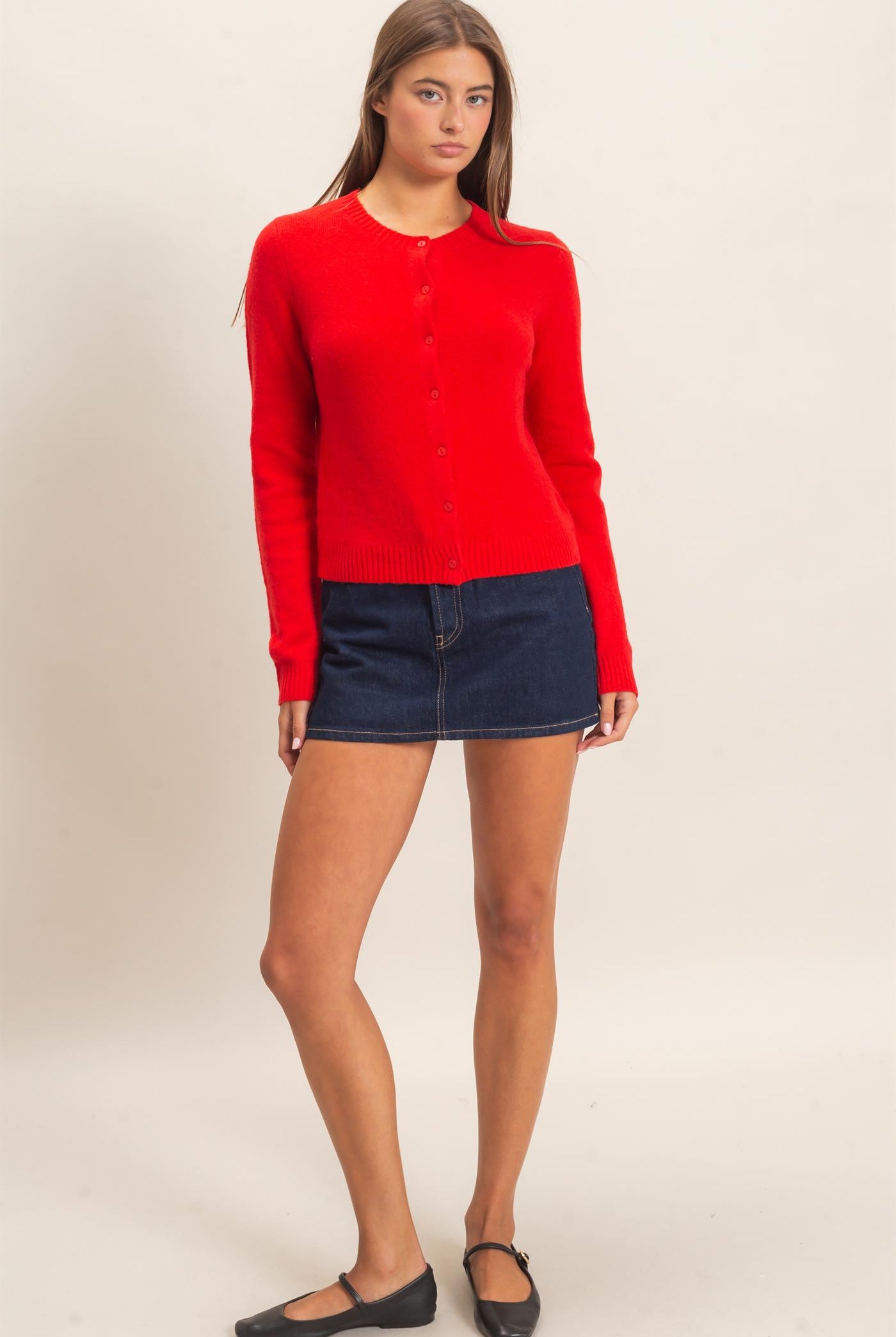 Wholesale Crew Neck Cardigan Cardigans DZ26E119 RED DOUBLE ZERO