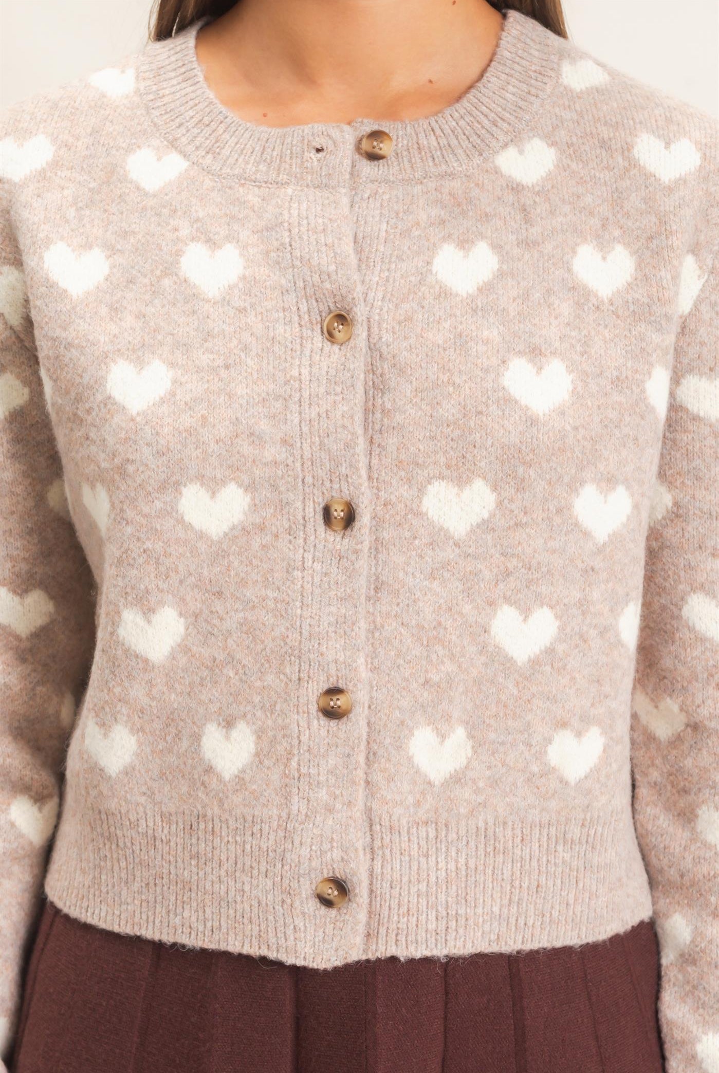 Wholesale Heart Pattern Cardigan Cardigans DZ26E320 TAUPE DOUBLE ZERO