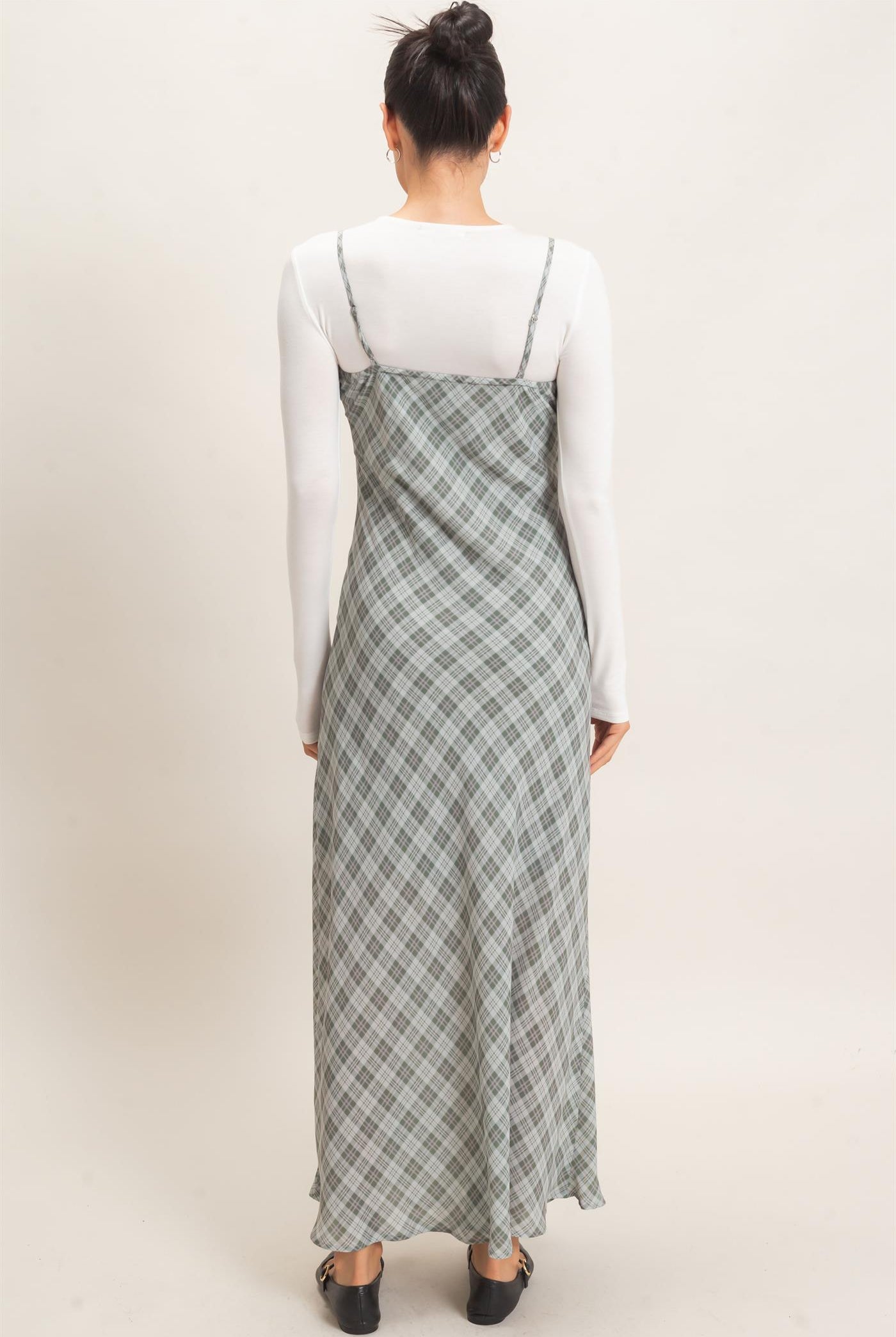 Wholesale Plaid Spaghetti Strap Maxi Dress Dresses HF26E573 SAGE GREEN HYFVE