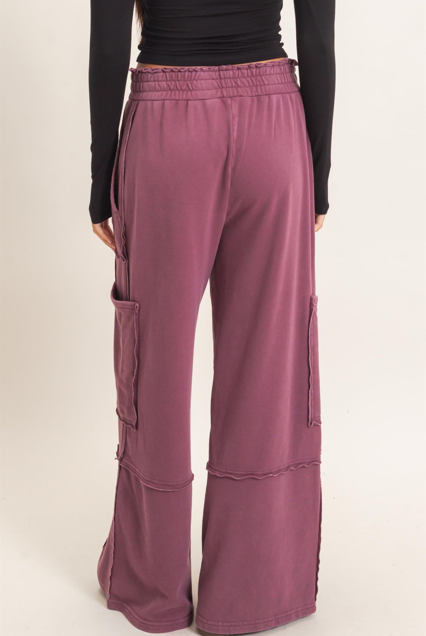 Wholesale Mineral Wash Cargo Pocket Pants Pants DZ26C963 DARK CHERRY DOUBLE ZERO