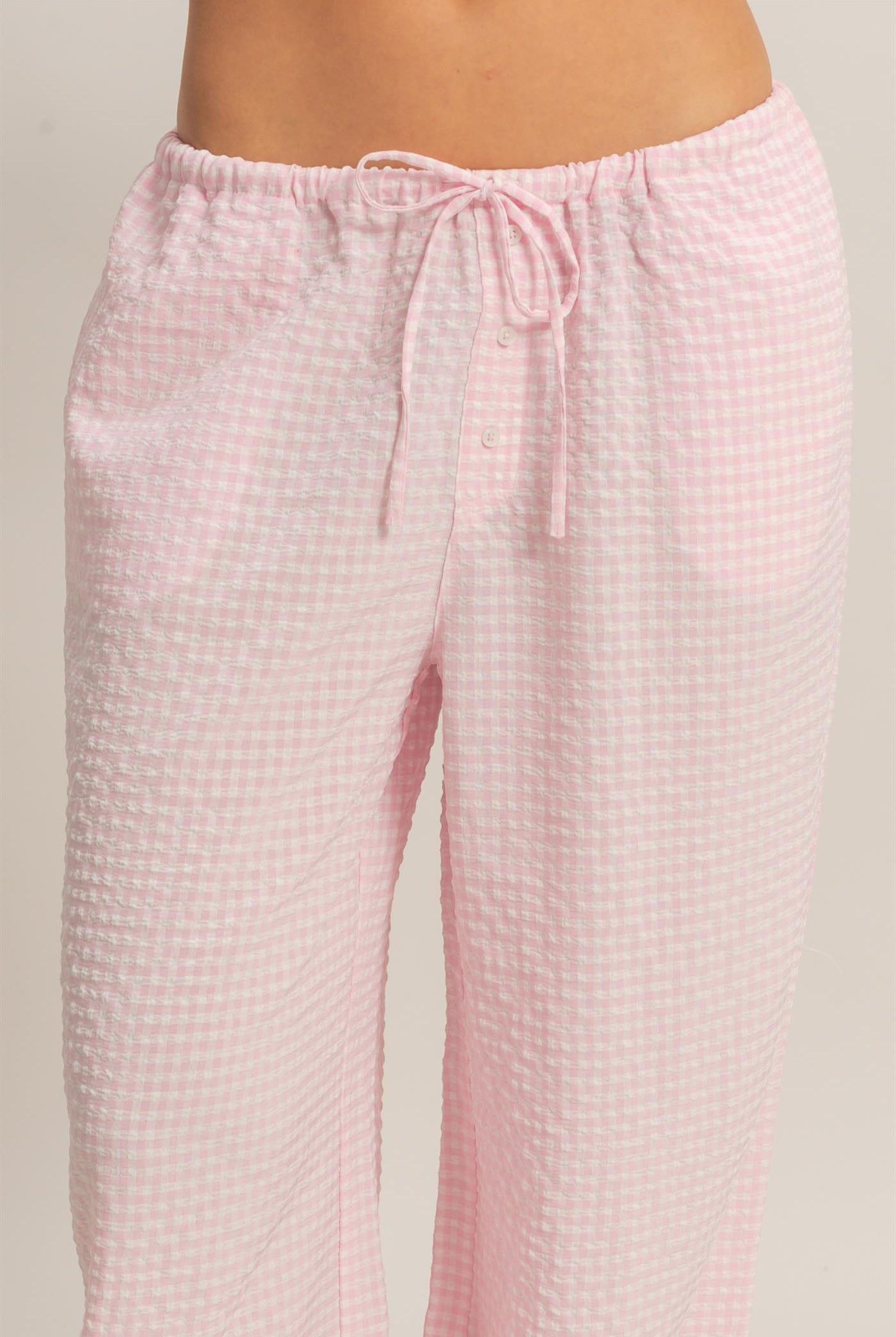 Wholesale Gingham Drawstring Wide-Leg Pants Pants DZ26C202 PINK DOUBLE ZERO