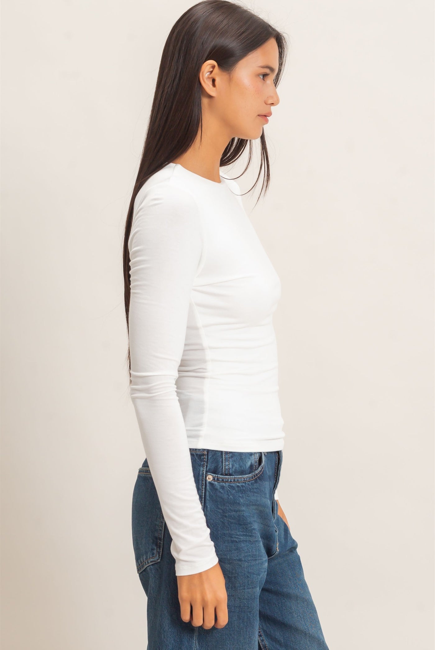 Wholesale Crew Neck Long Sleeve Top Clothing Tops DZ26E978 OFF WHITE DOUBLE ZERO