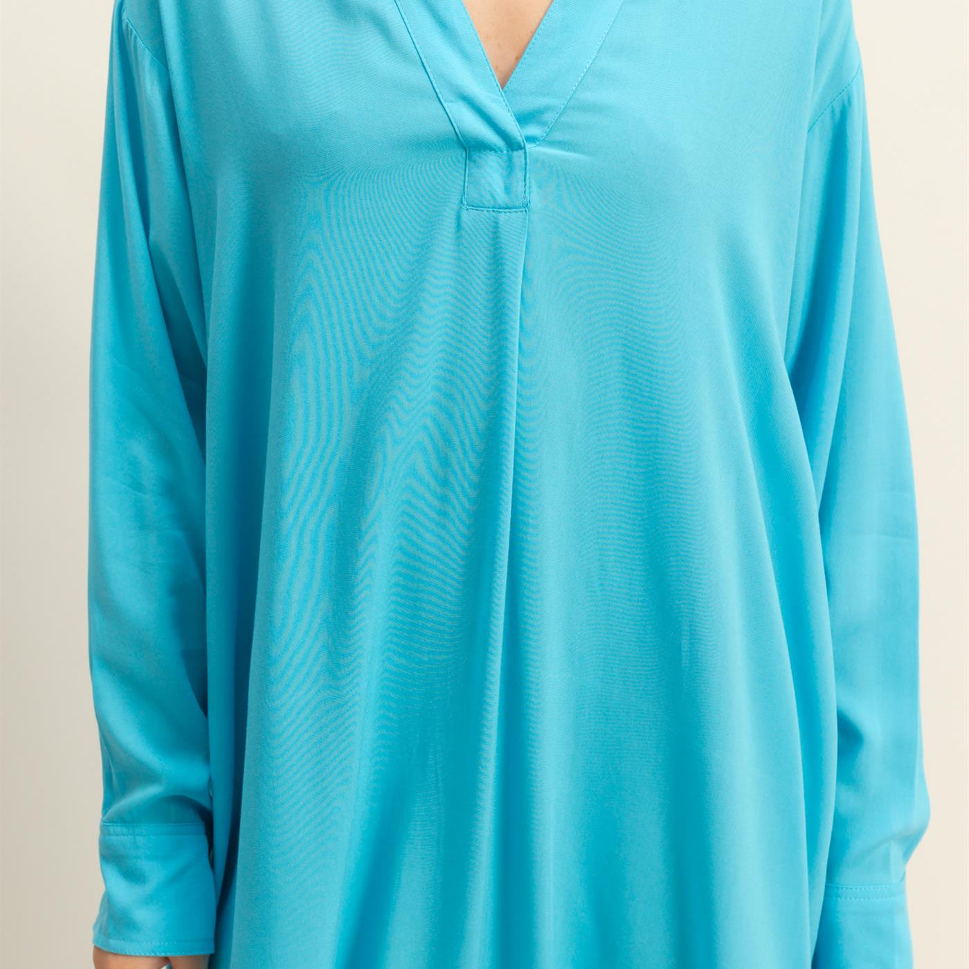 Wholesale V-Neck Long Sleeved Midi Shirts Dress Dresses DZ24E706 AQUA BLUE DOUBLE ZERO