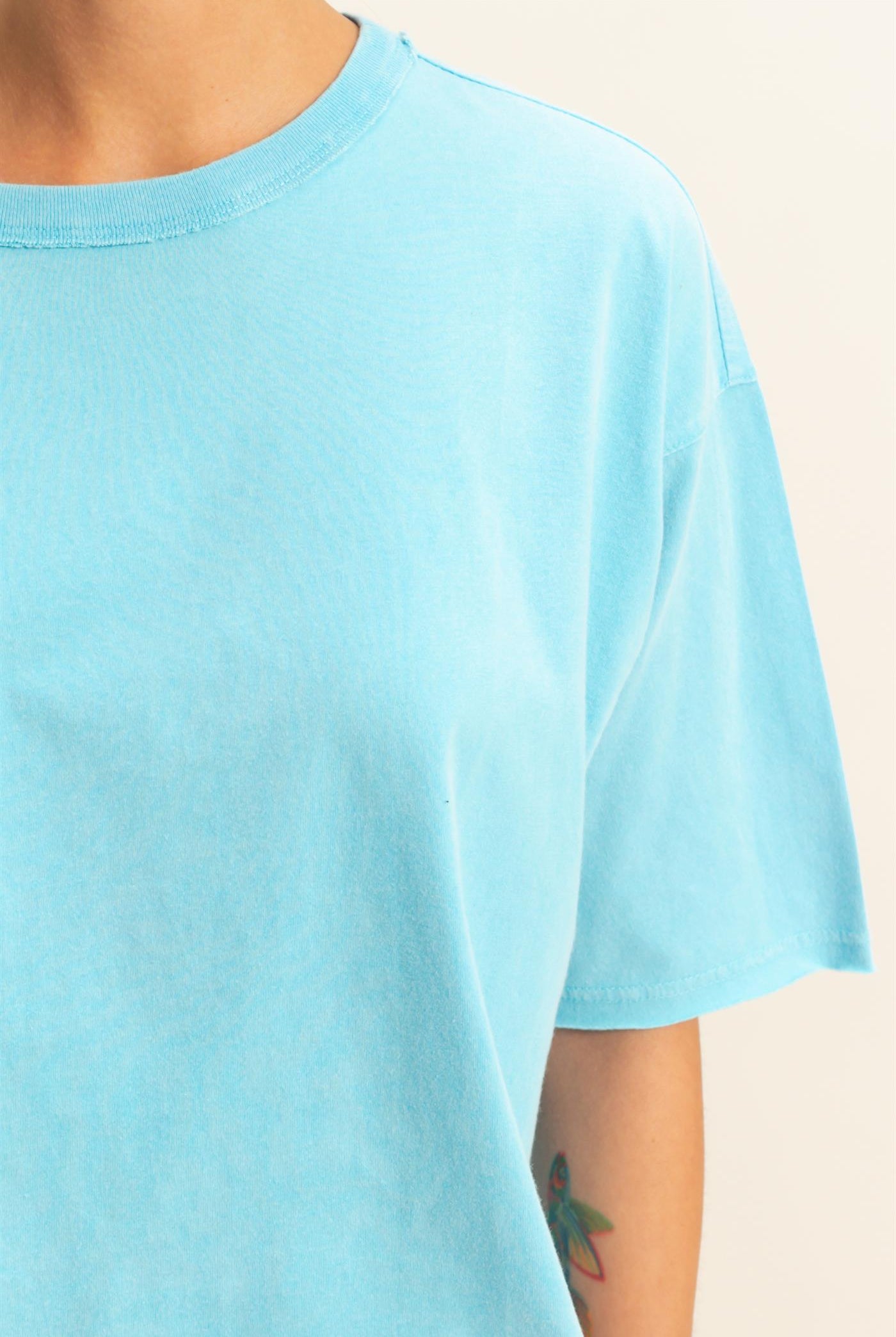 Wholesale Drop Shoulder Crew Neck Wide Fit Tee Clothing Tops DZ25A757 DUSTY INDIGO DOUBLE ZERO