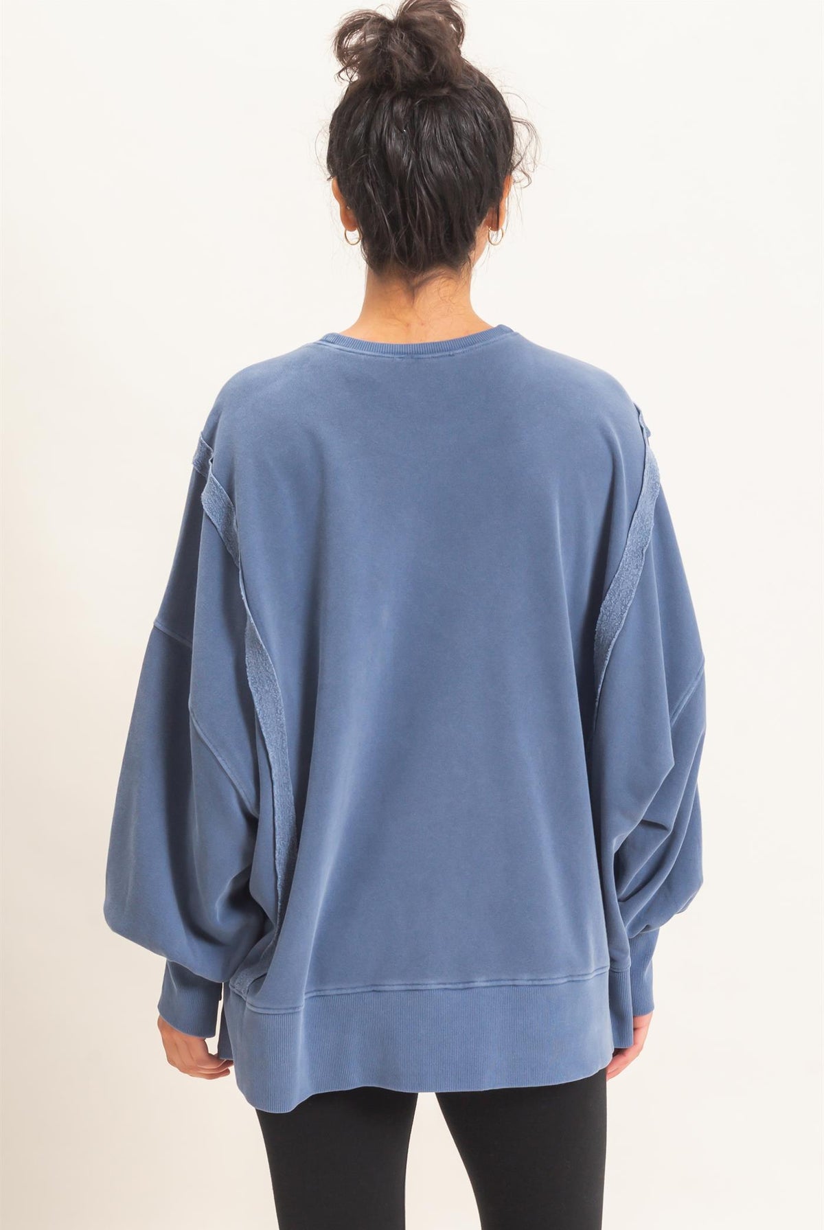Wholesale Pigment Dye Oversized Raw Edge Sweatshirt Sweatshirts DZ26C737 NAVY DOUBLE ZERO